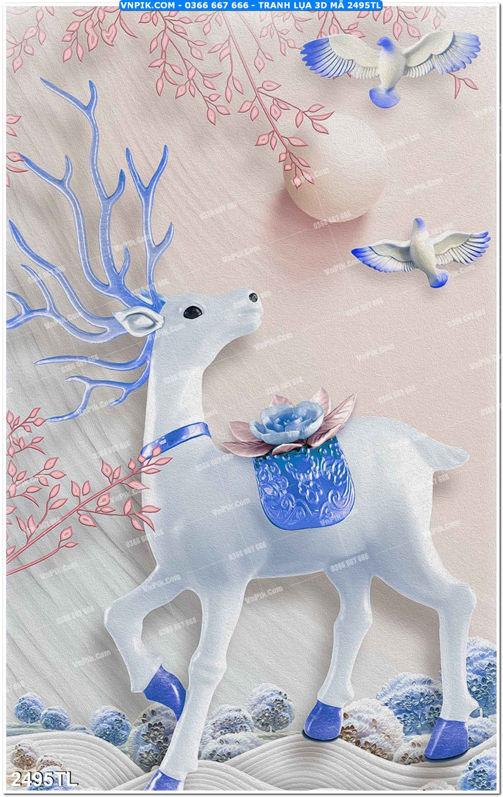 Tranh lụa 3D – Tranh trang trí dán tường 2495TL