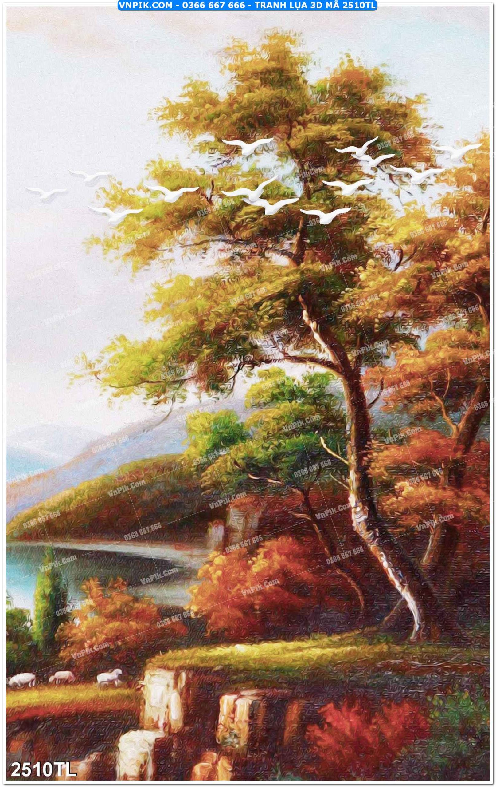 Tranh lụa 3D – Tranh trang trí dán tường 2510TL