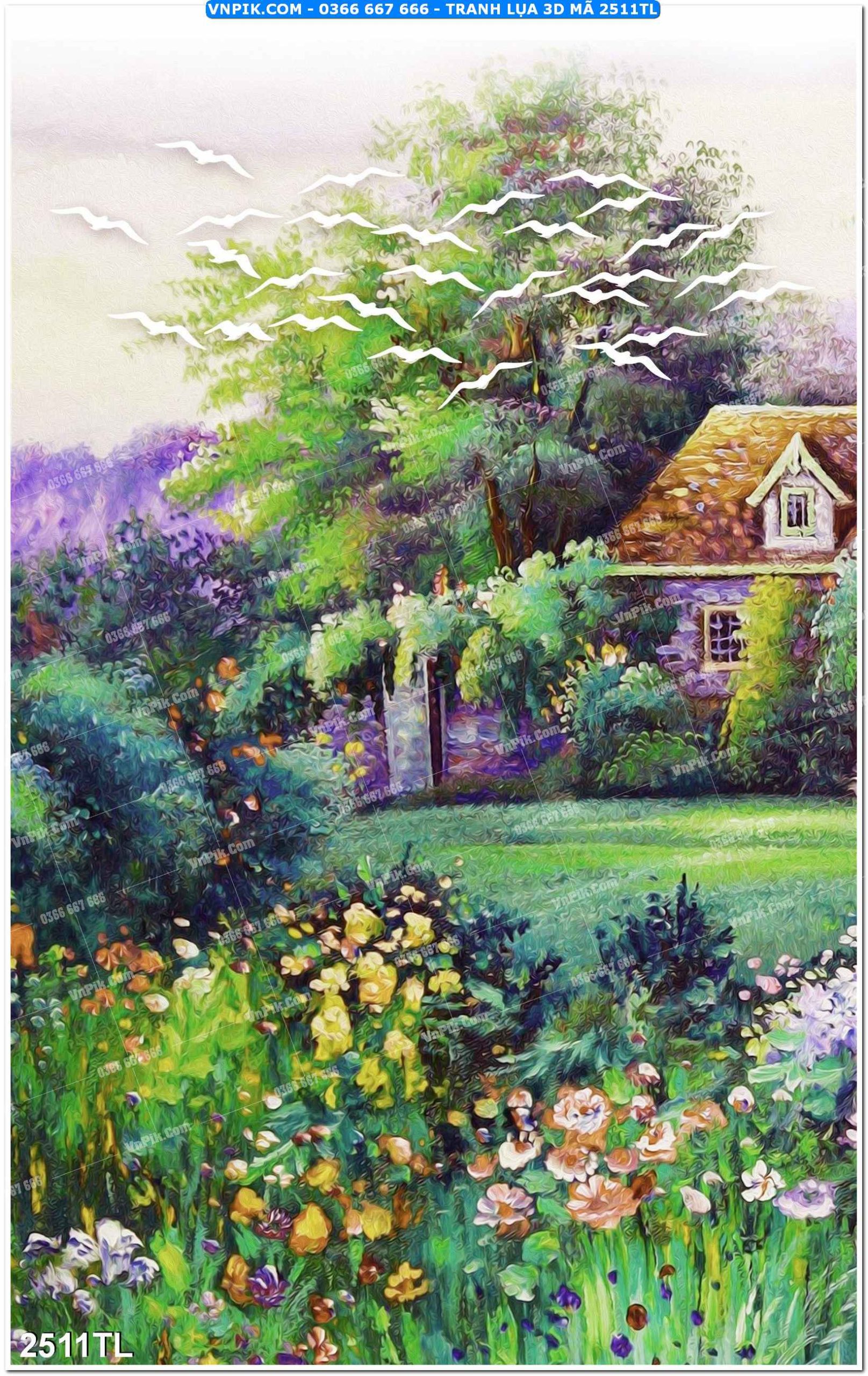 Tranh lụa 3D – Tranh trang trí dán tường 2511TL
