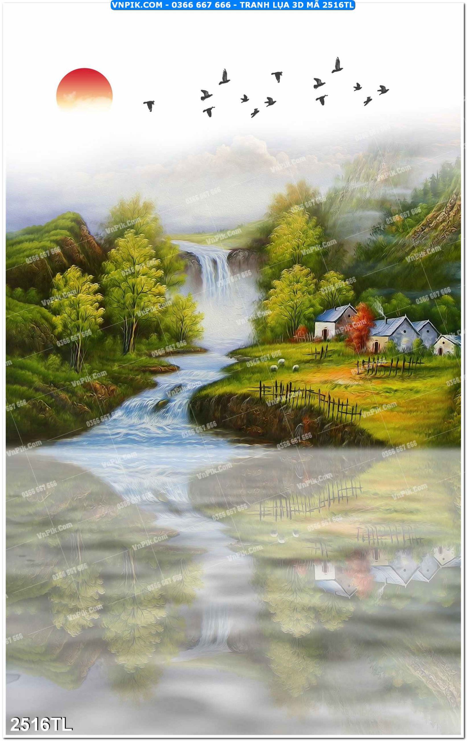 Tranh lụa 3D – Tranh trang trí dán tường 2516TL