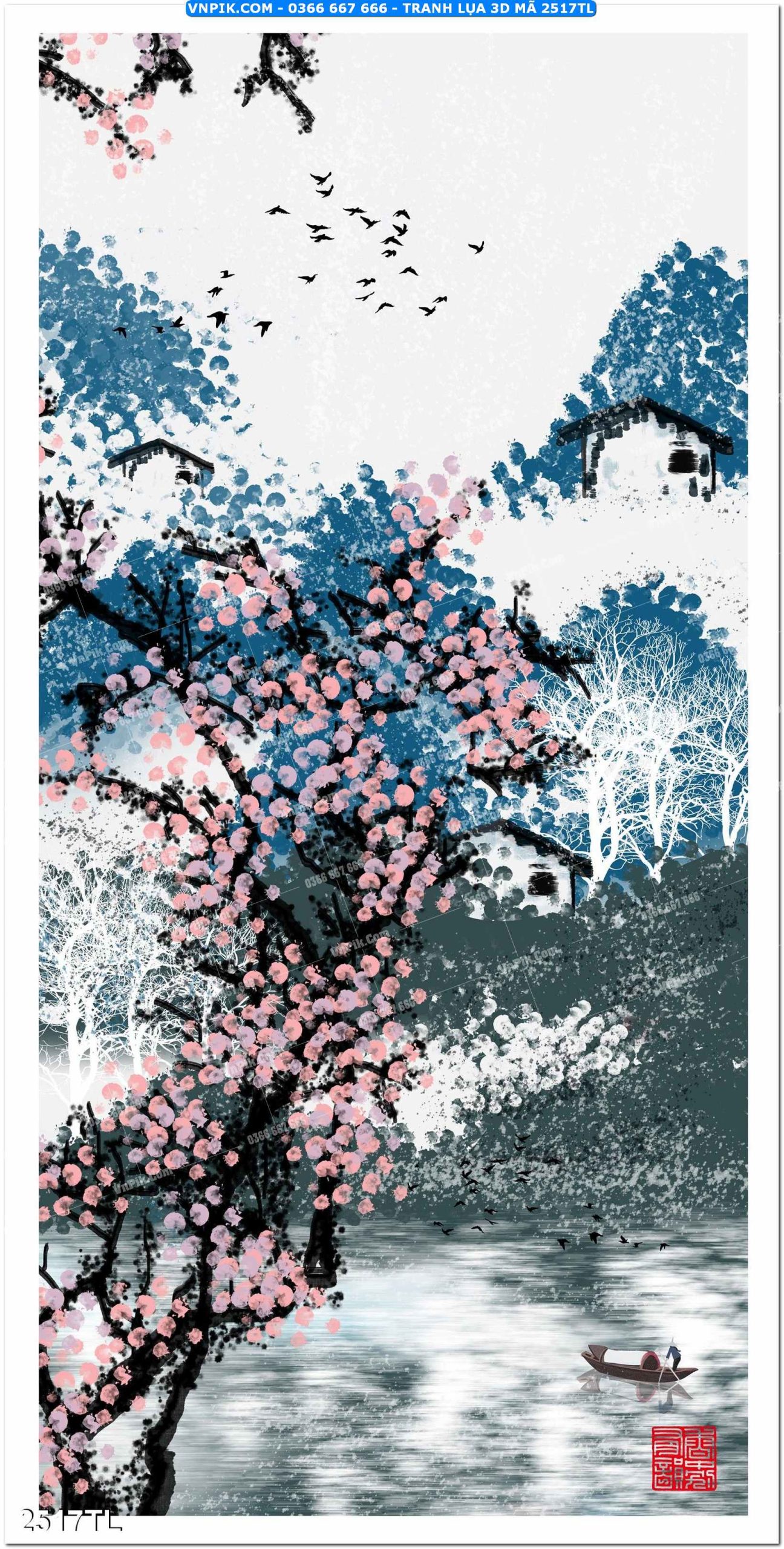 Tranh lụa 3D – Tranh trang trí dán tường 2517TL