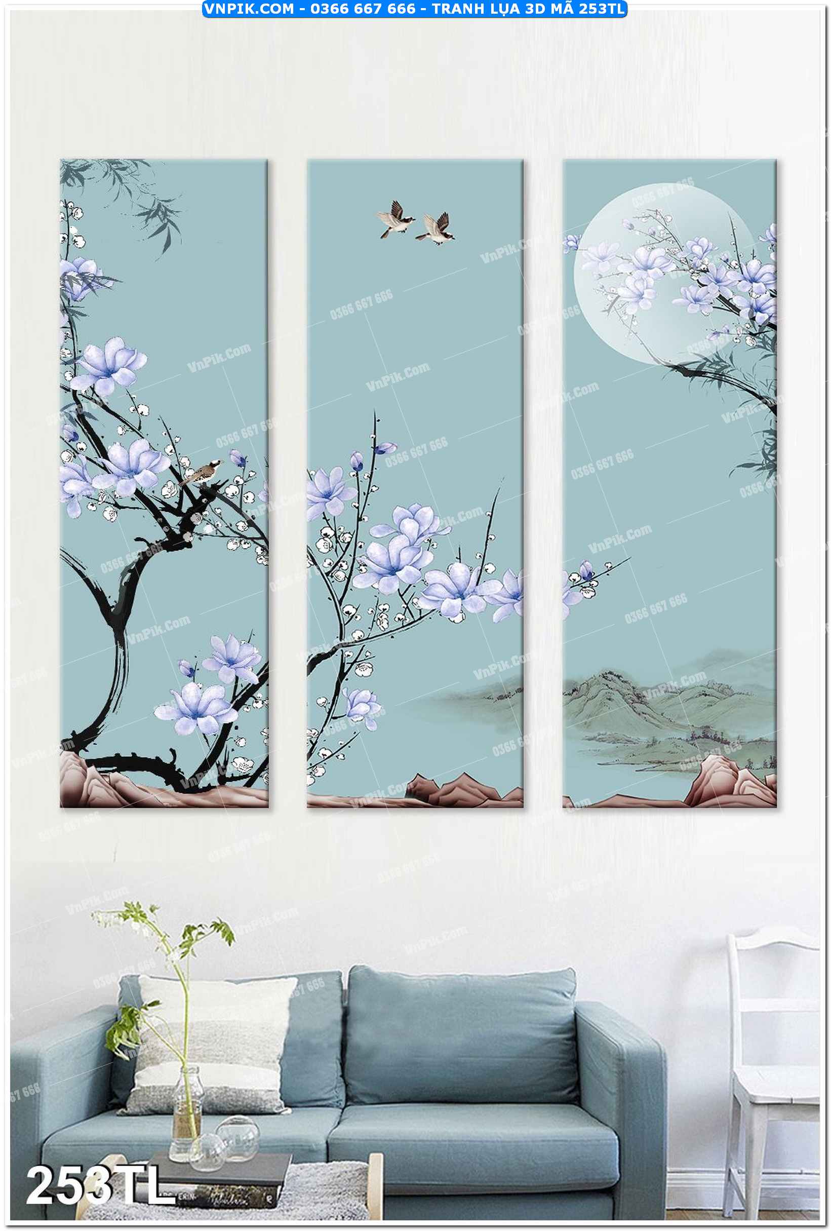 Tranh lụa 3D – Tranh trang trí dán tường 253TL