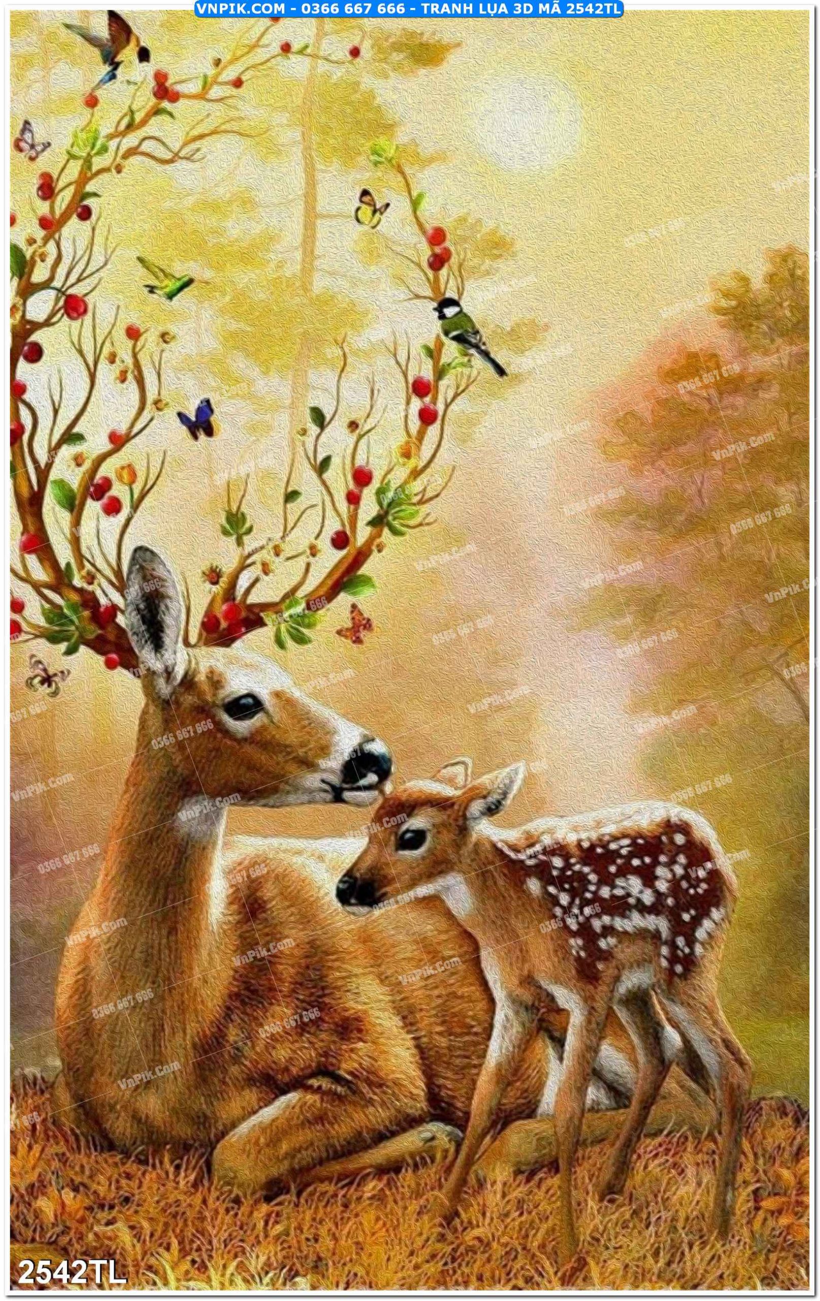 Tranh lụa 3D – Tranh trang trí dán tường 2542TL