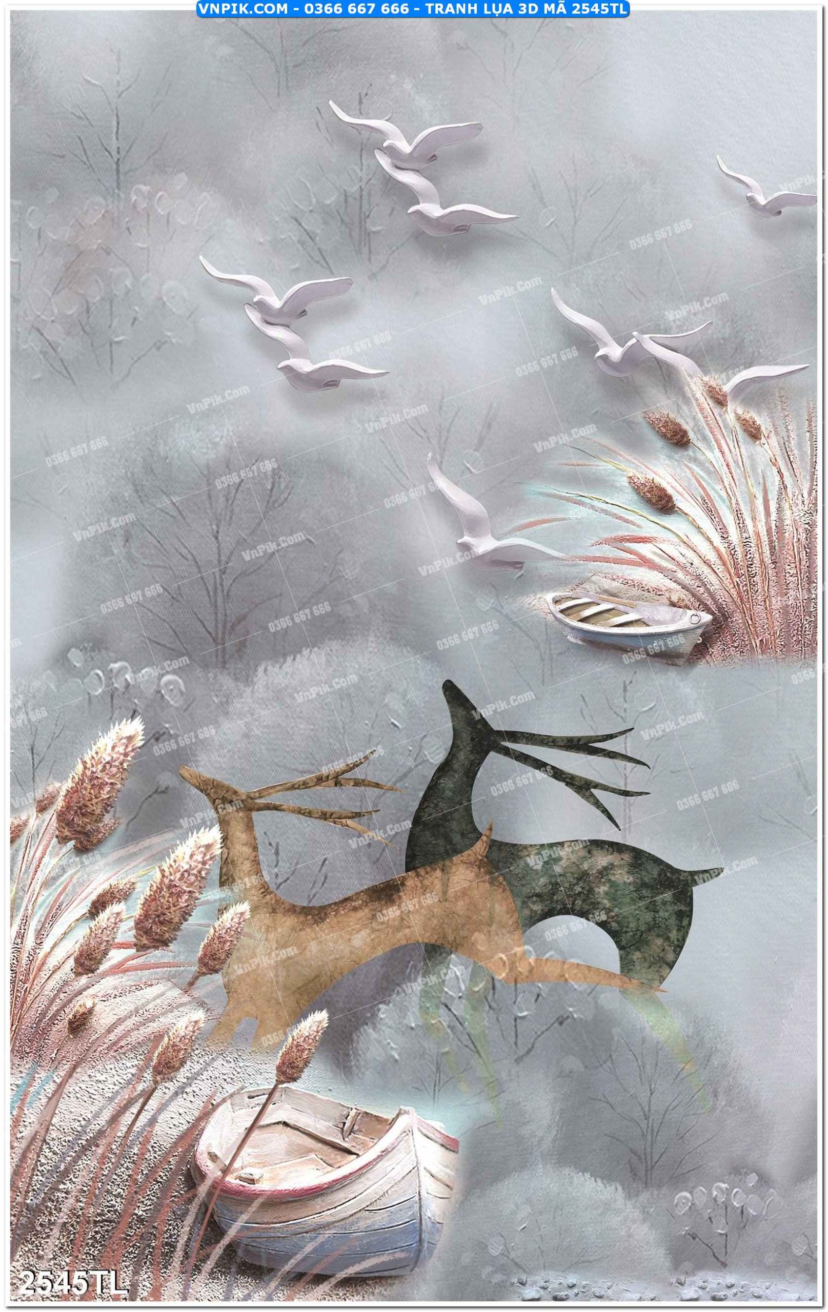 Tranh lụa 3D – Tranh trang trí dán tường 2545TL