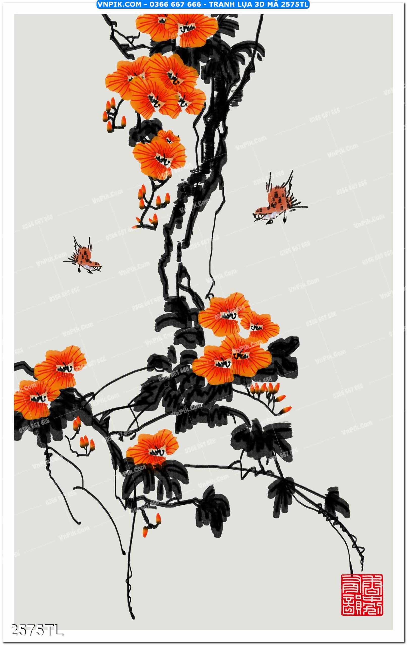 Tranh lụa 3D – Tranh trang trí dán tường 2575TL