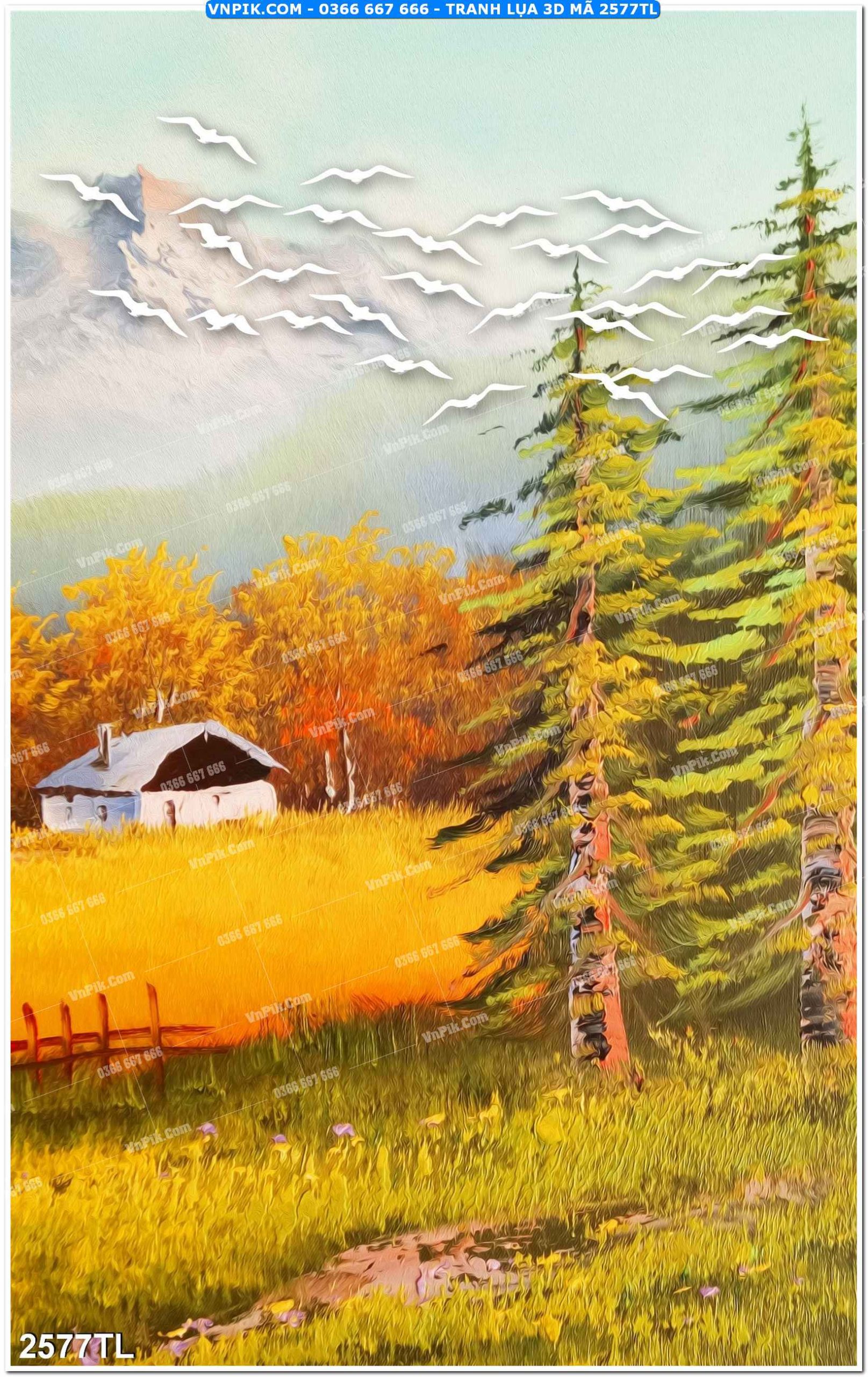 Tranh lụa 3D – Tranh trang trí dán tường 2577TL