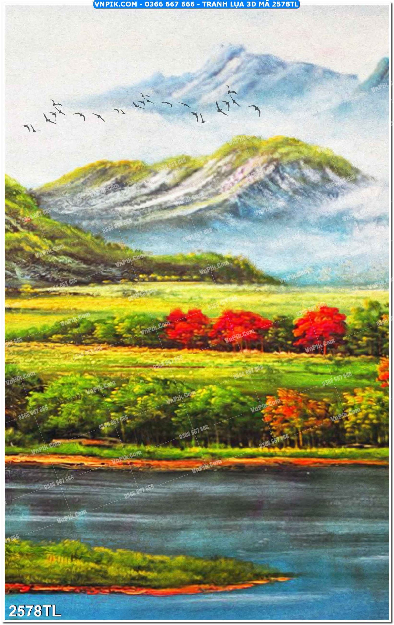 Tranh lụa 3D – Tranh trang trí dán tường 2578TL