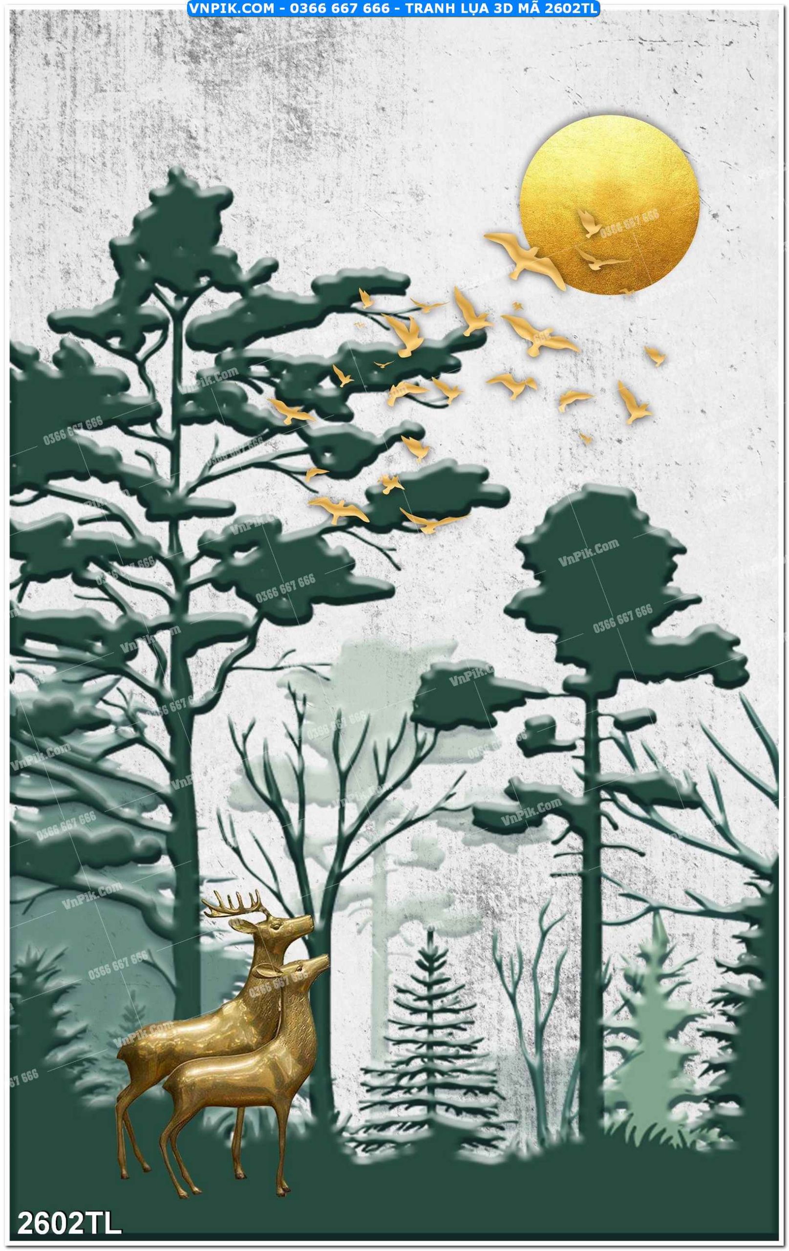 Tranh lụa 3D – Tranh trang trí dán tường 2602TL