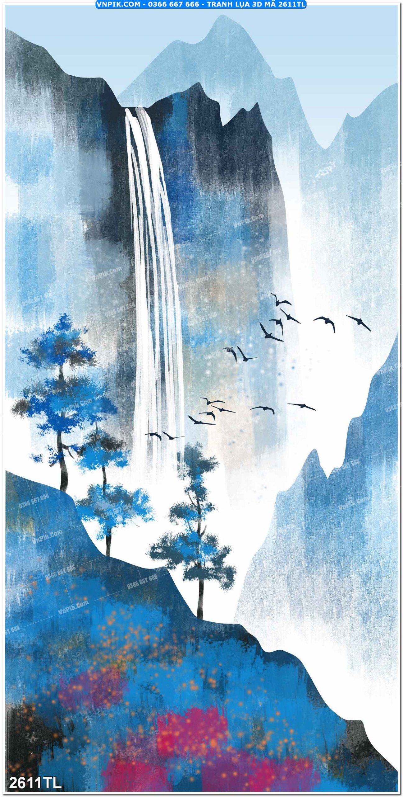 Tranh lụa 3D – Tranh trang trí dán tường 2611TL