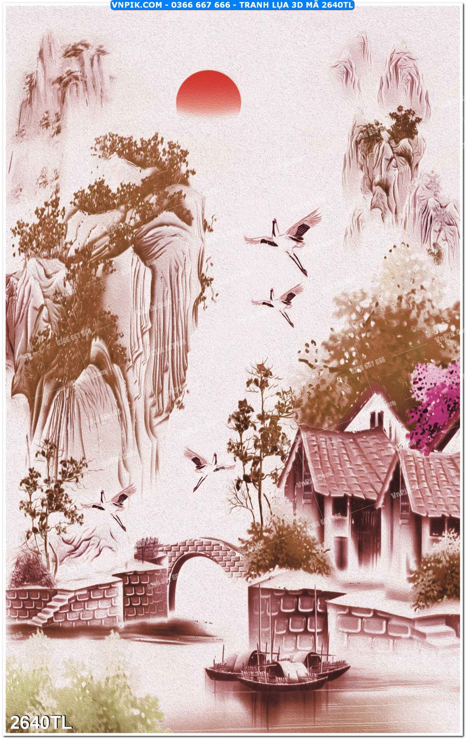 Tranh lụa 3D – Tranh trang trí dán tường 2640TL
