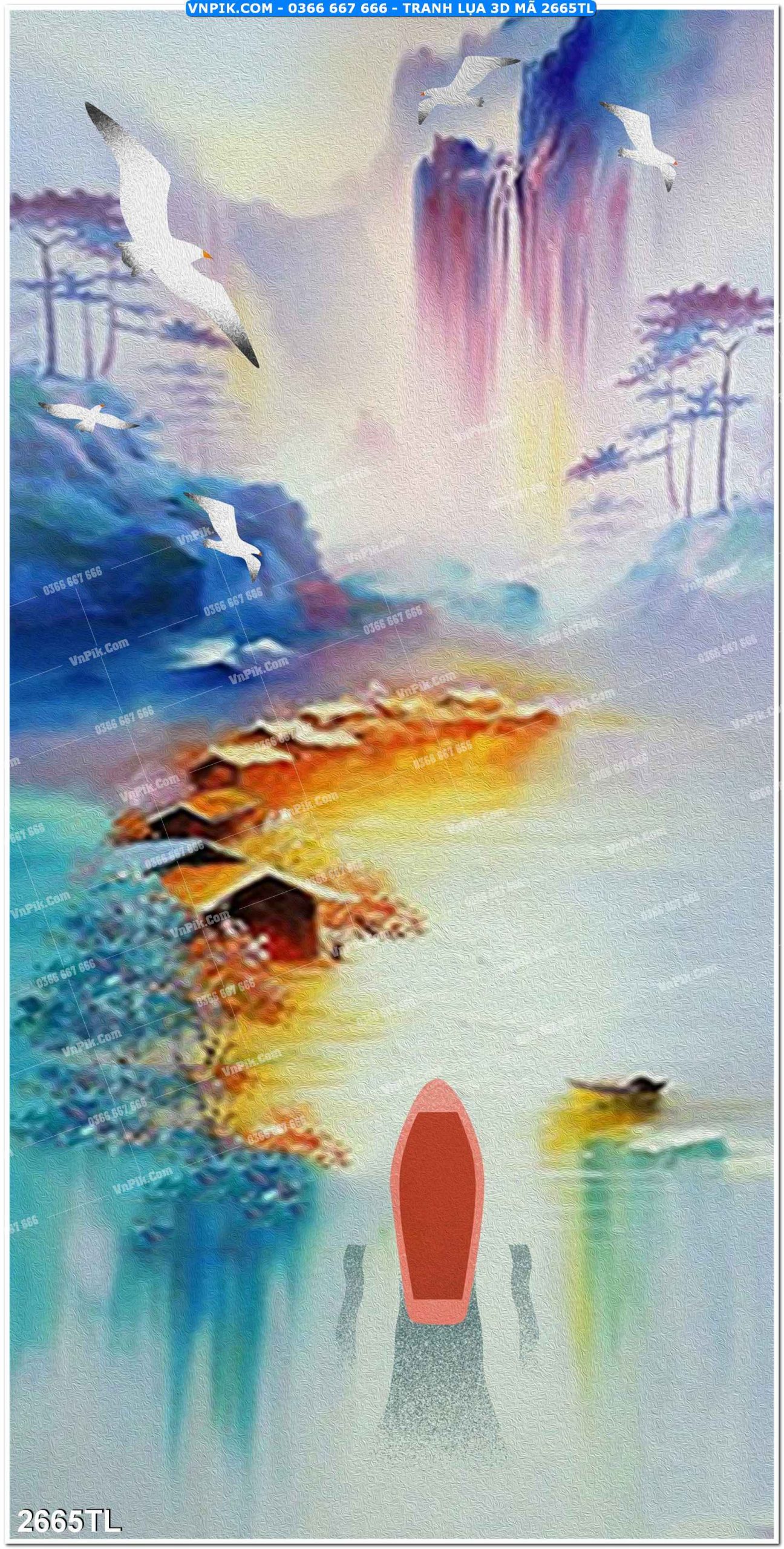 Tranh lụa 3D – Tranh trang trí dán tường 2665TL