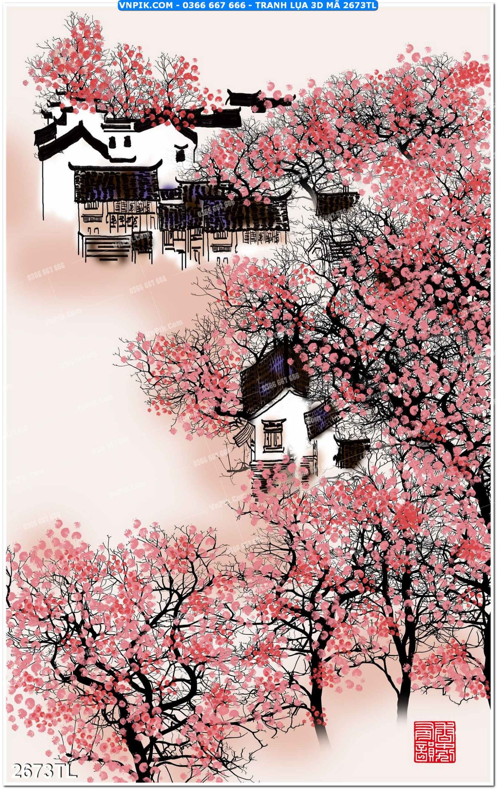 Tranh lụa 3D – Tranh trang trí dán tường 2673TL