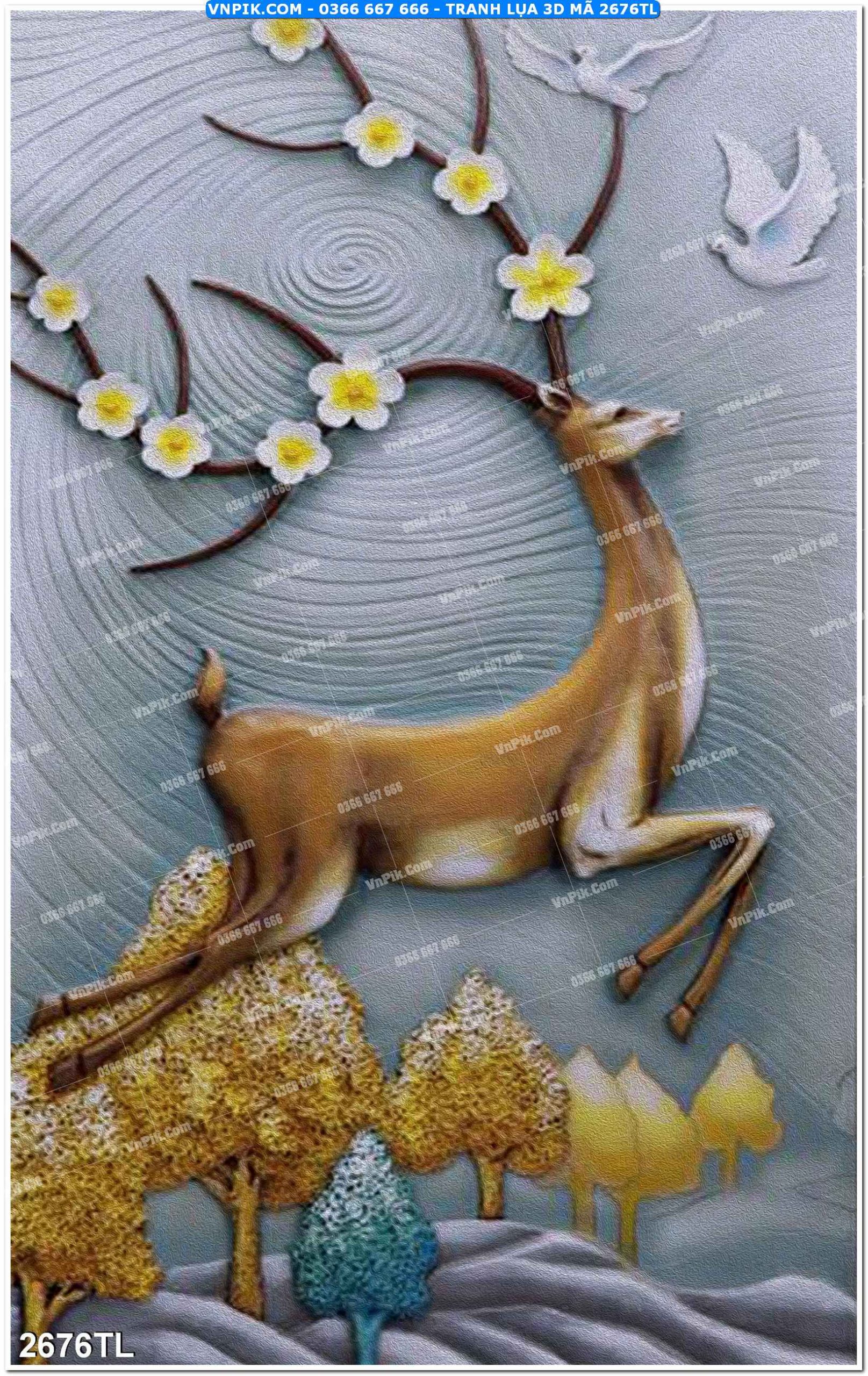 Tranh lụa 3D – Tranh trang trí dán tường 2676TL