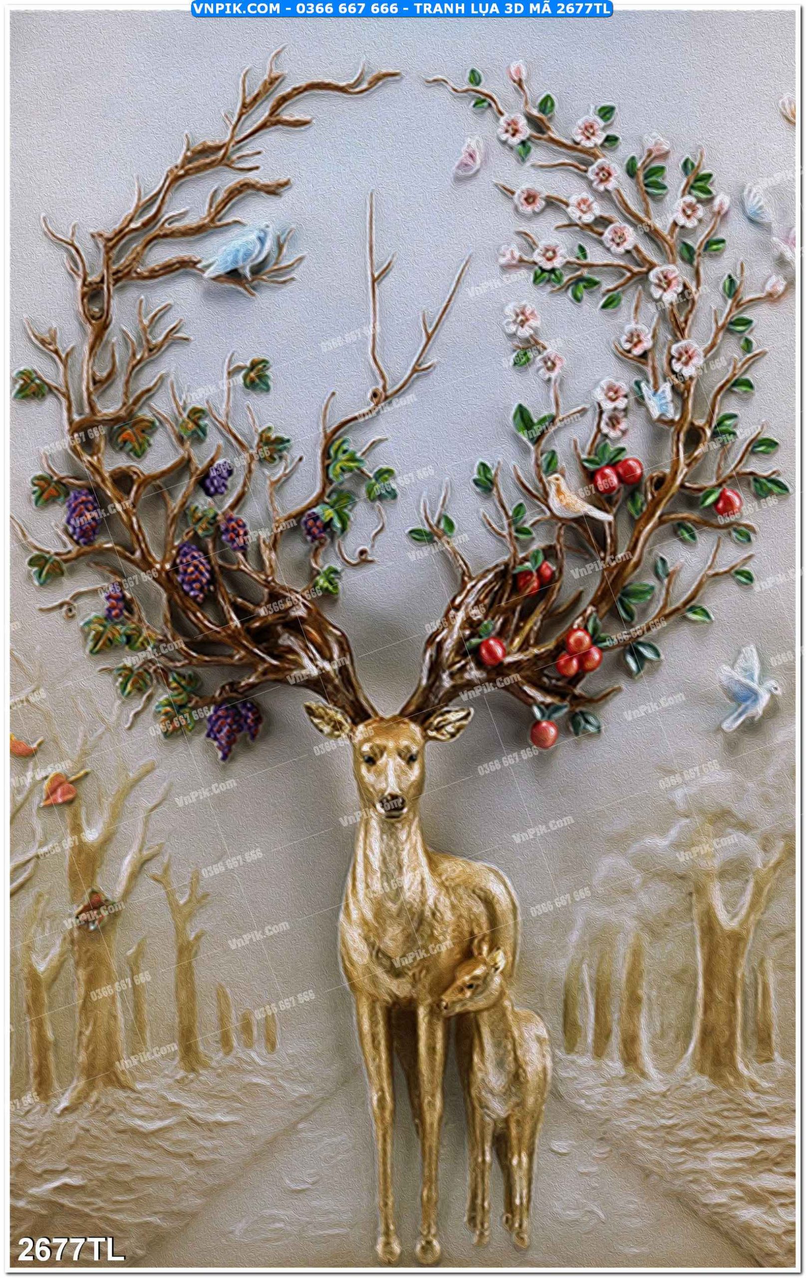 Tranh lụa 3D – Tranh trang trí dán tường 2677TL