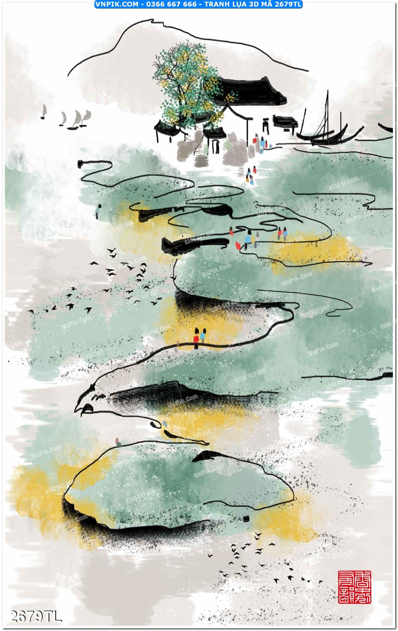 Tranh lụa 3D – Tranh trang trí dán tường 2679TL