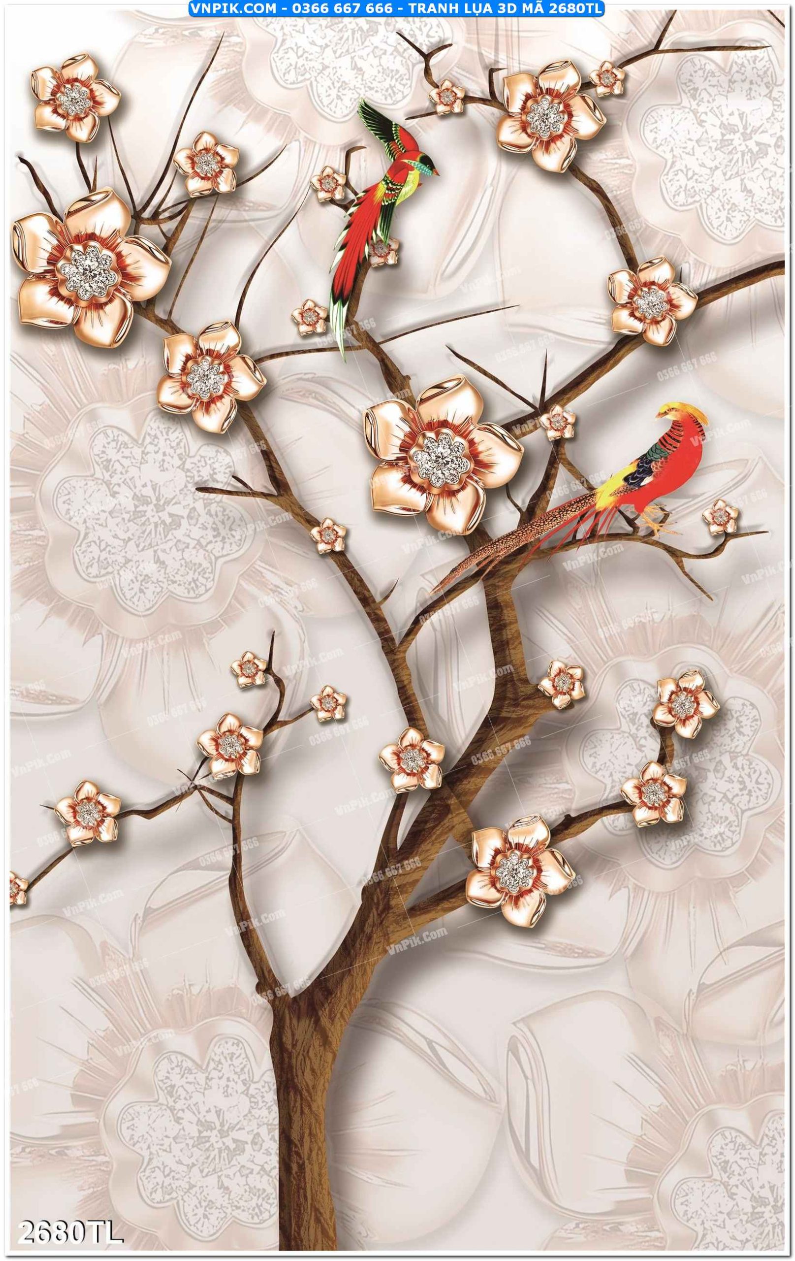 Tranh lụa 3D – Tranh trang trí dán tường 2680TL