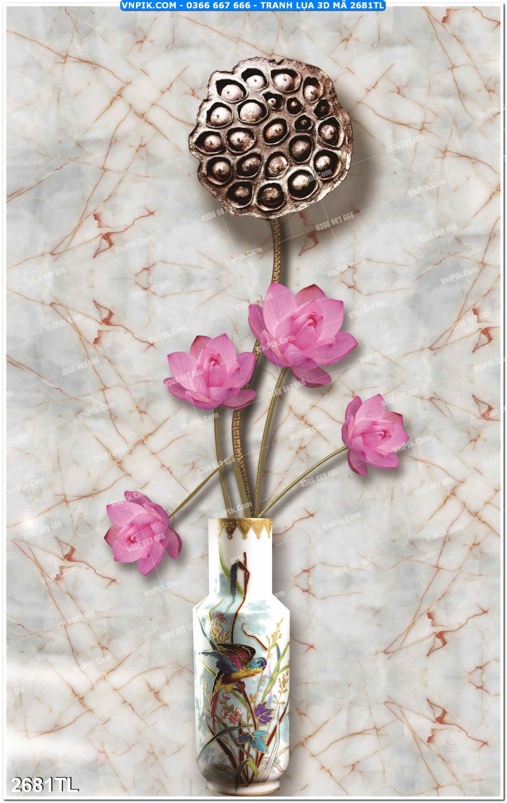 Tranh lụa 3D – Tranh trang trí dán tường 2681TL