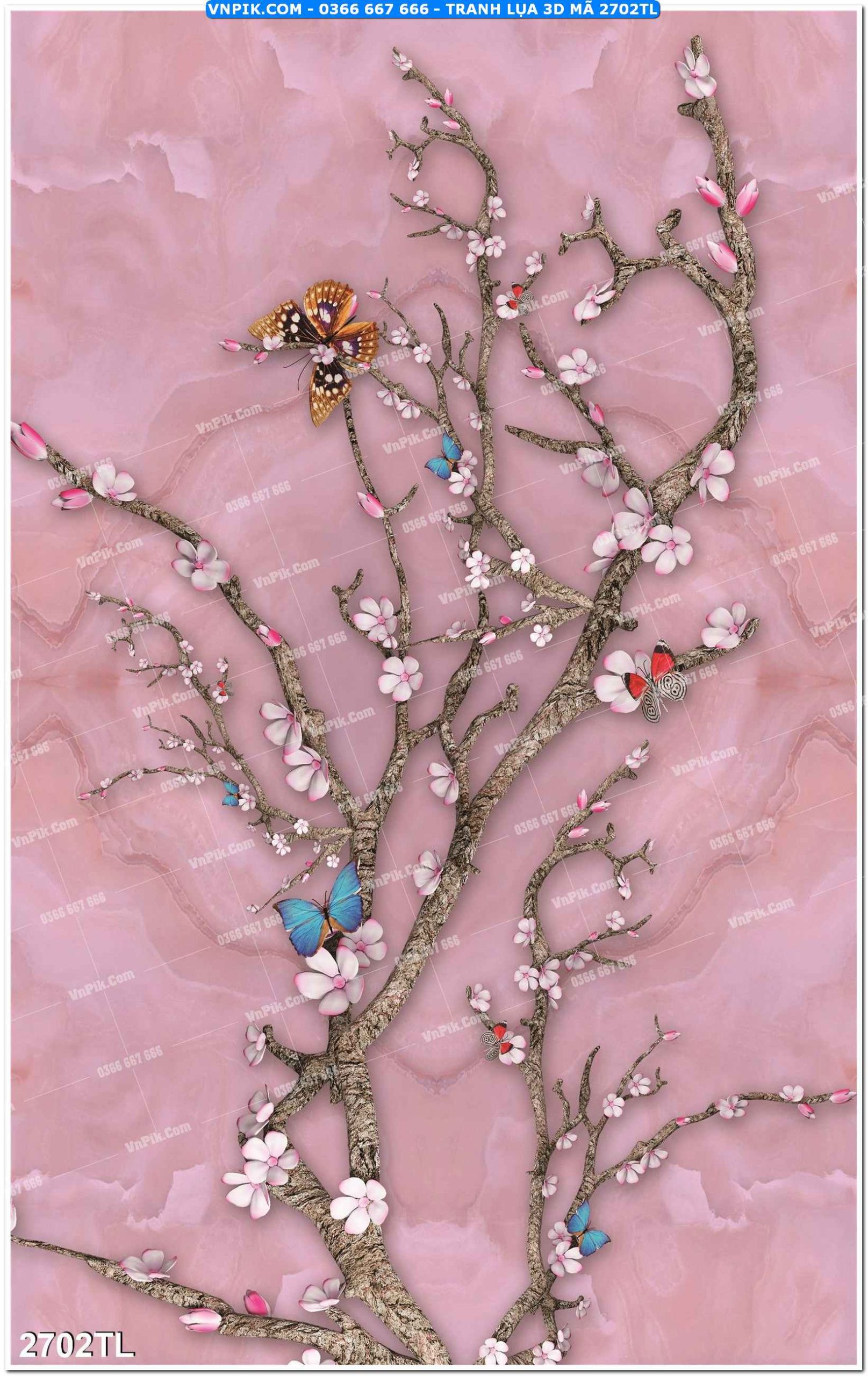 Tranh lụa 3D – Tranh trang trí dán tường 2702TL
