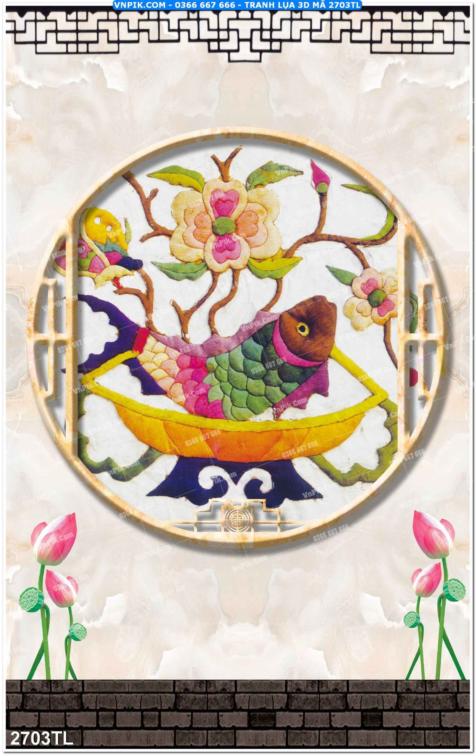 Tranh lụa 3D – Tranh trang trí dán tường 2703TL