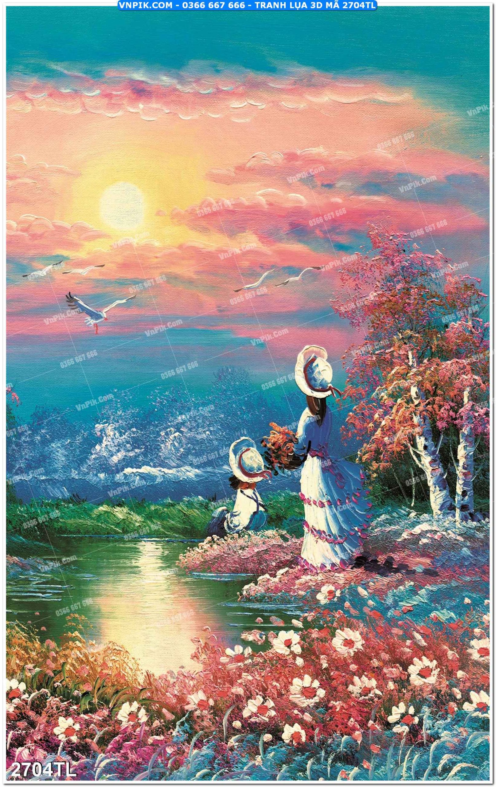 Tranh lụa 3D – Tranh trang trí dán tường 2704TL