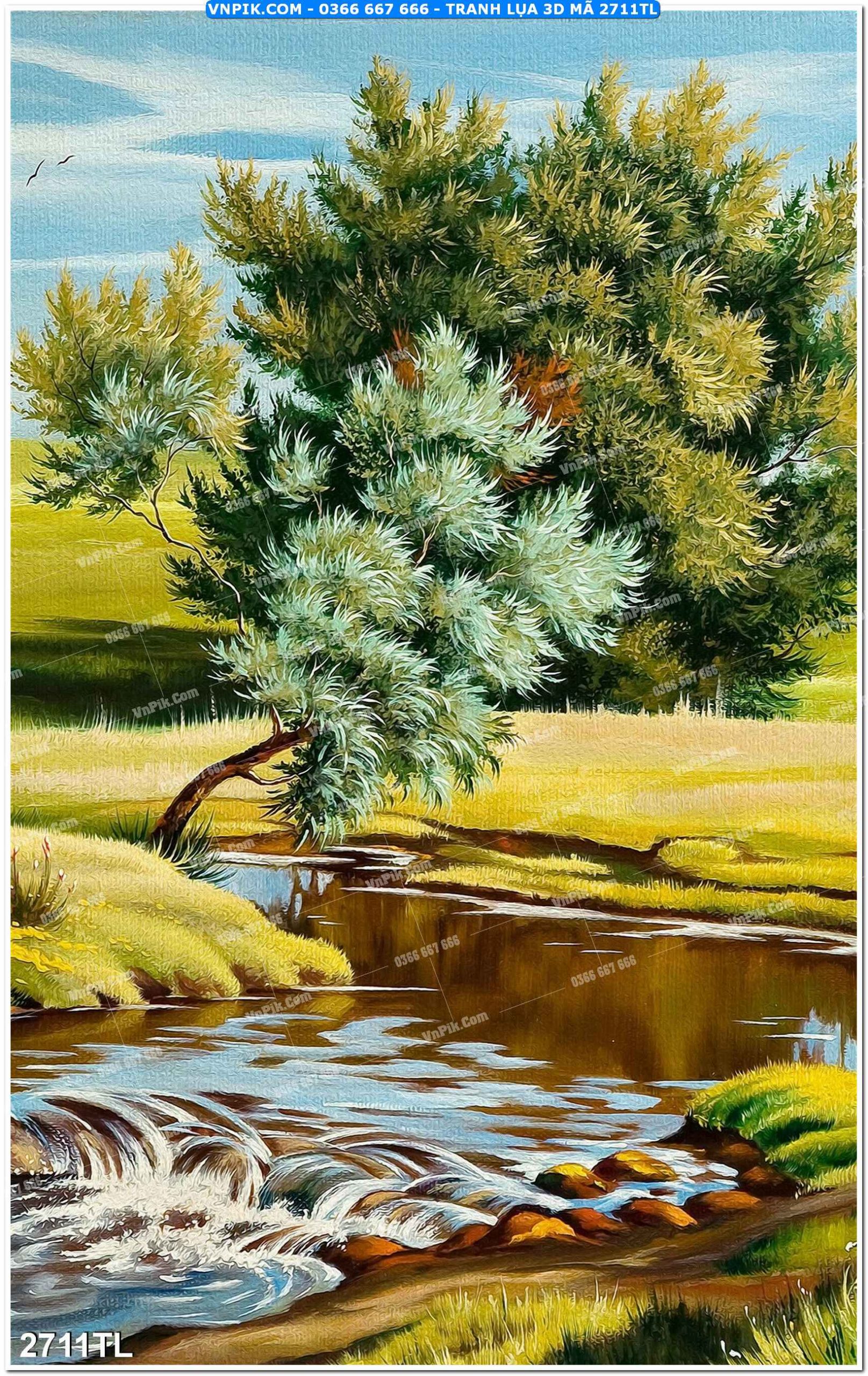 Tranh lụa 3D – Tranh trang trí dán tường 2711TL