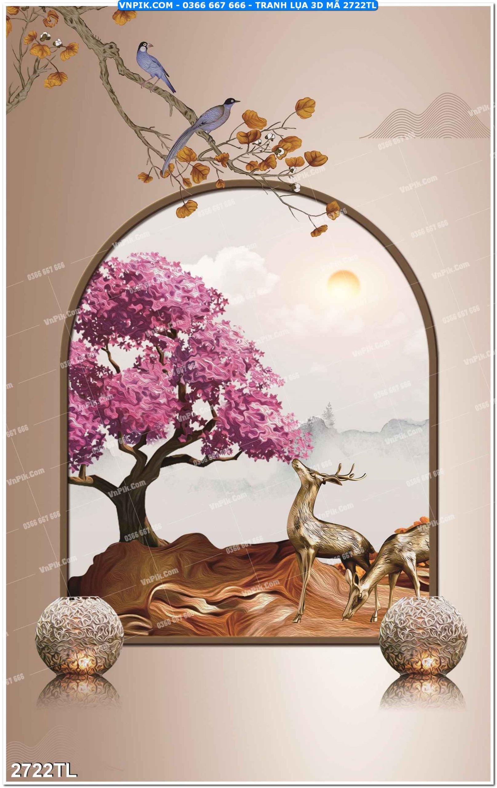 Tranh lụa 3D – Tranh trang trí dán tường 2722TL