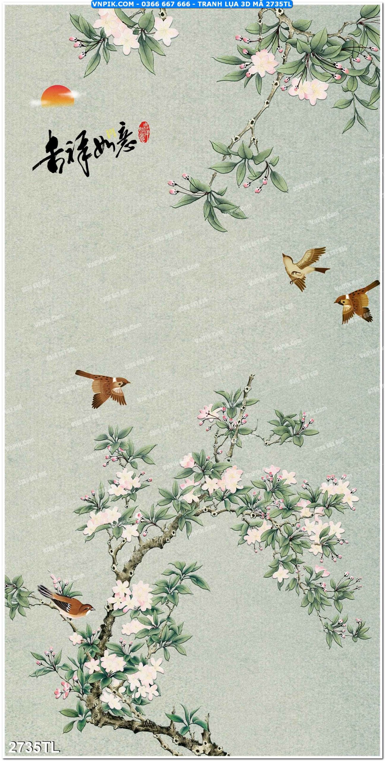 Tranh lụa 3D – Tranh trang trí dán tường 2735TL