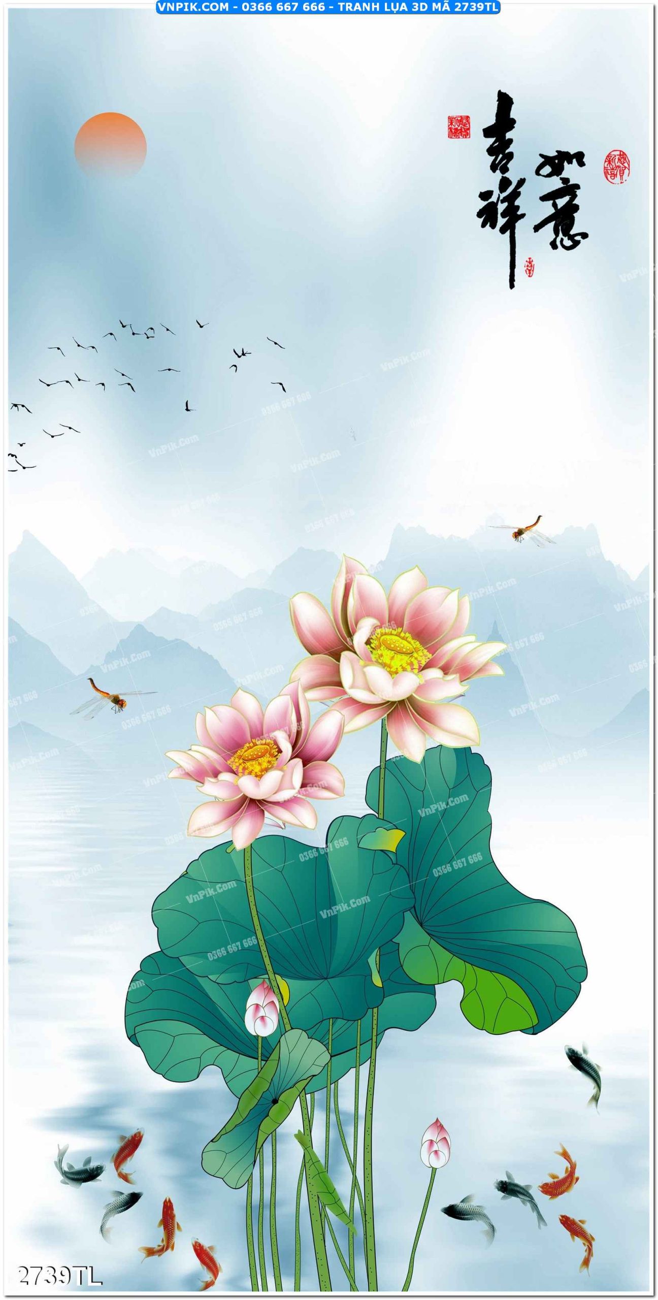 Tranh lụa 3D – Tranh trang trí dán tường 2739TL