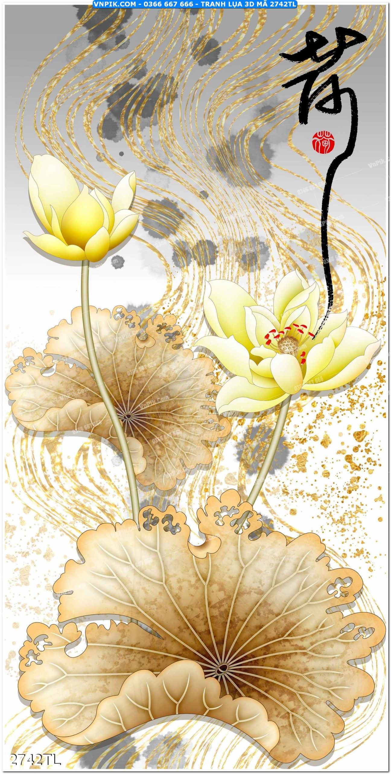 Tranh lụa 3D – Tranh trang trí dán tường 2742TL