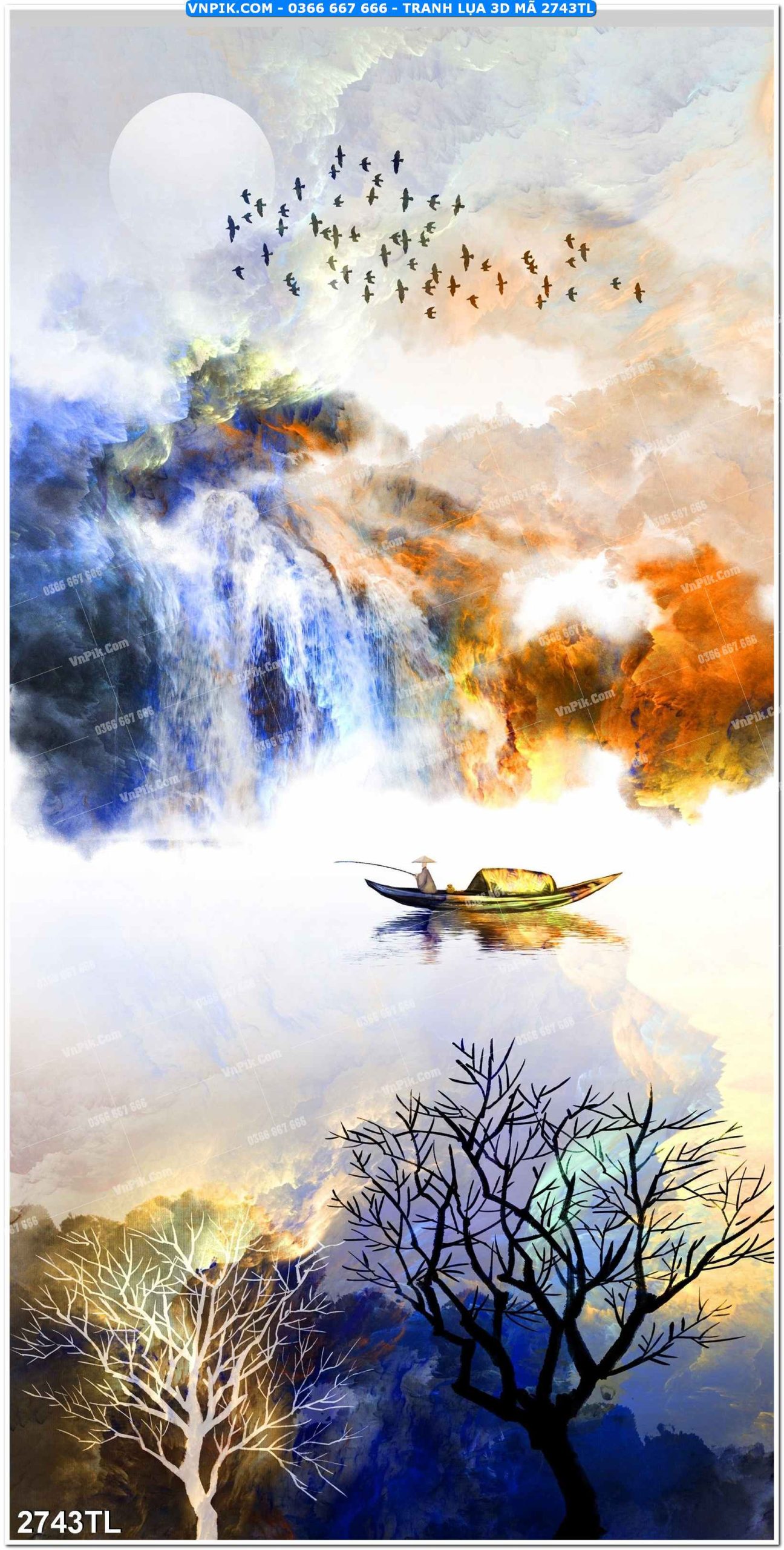 Tranh lụa 3D – Tranh trang trí dán tường 2743TL
