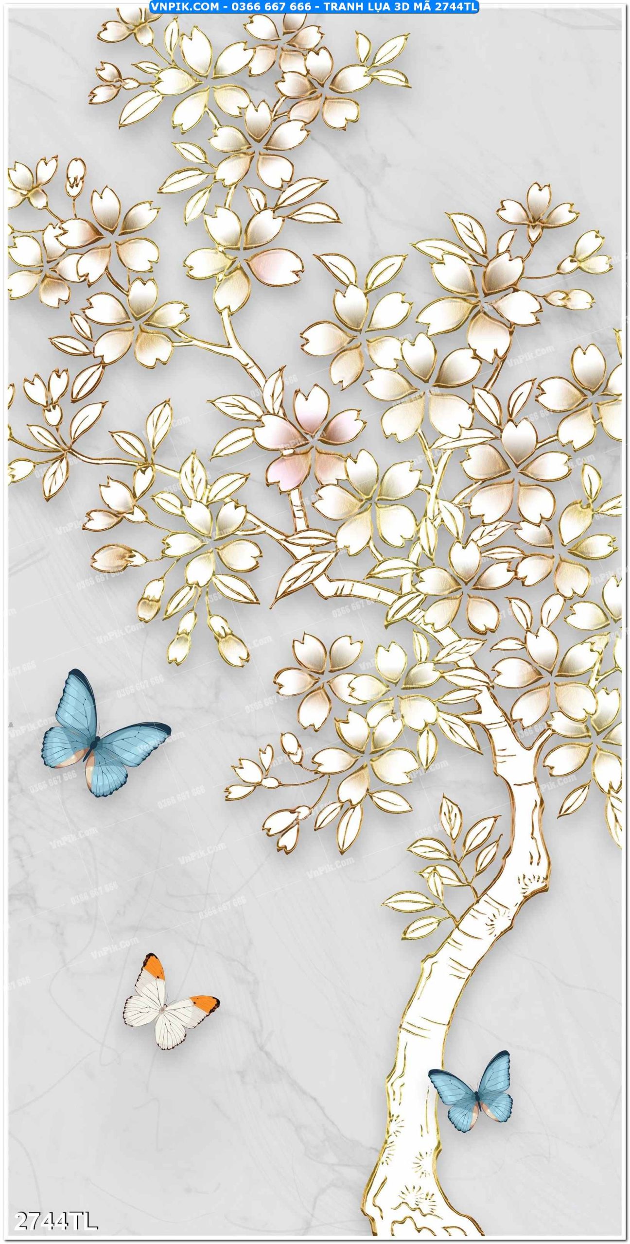 Tranh lụa 3D – Tranh trang trí dán tường 2744TL