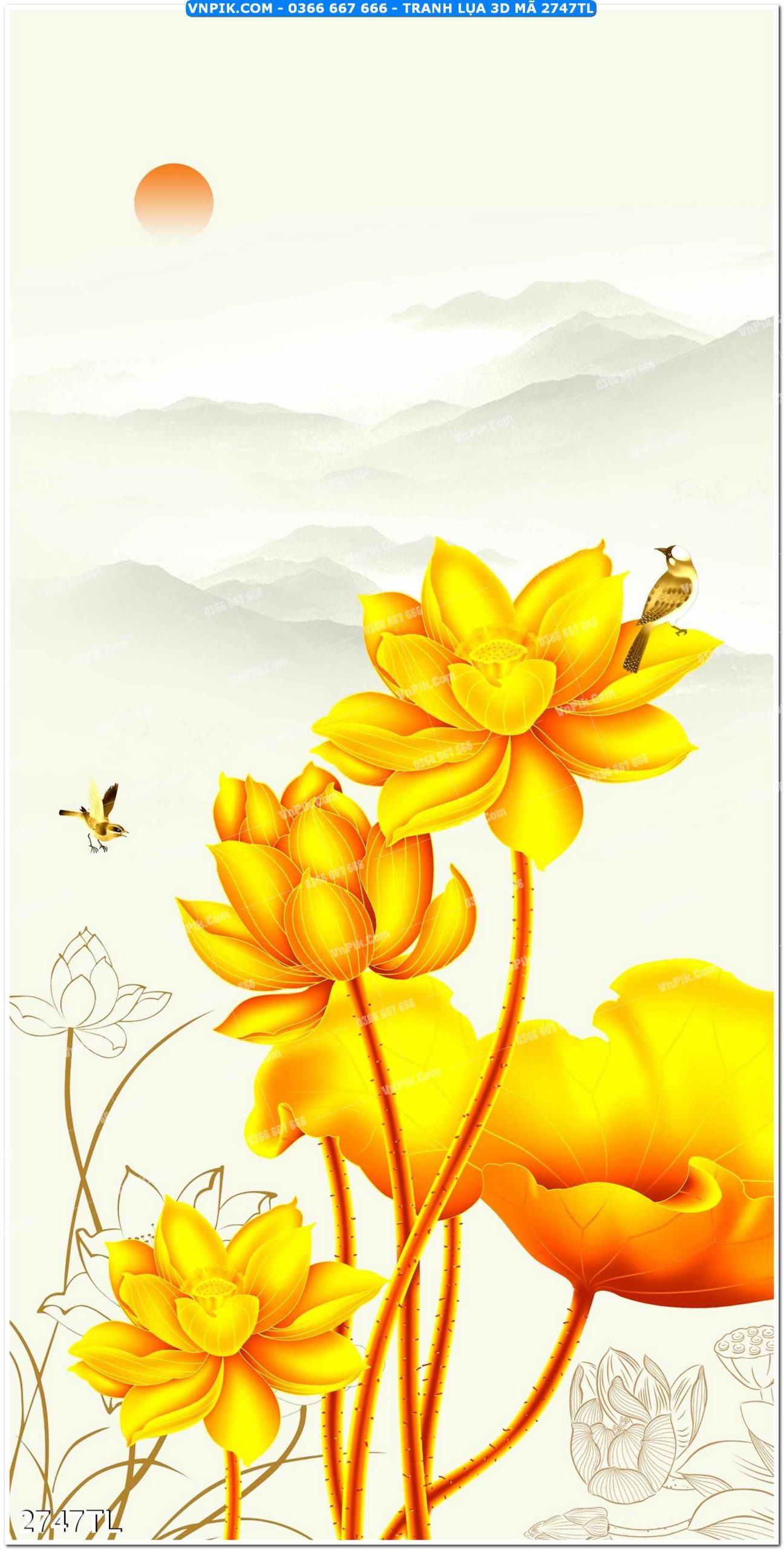 Tranh lụa 3D – Tranh trang trí dán tường 2747TL