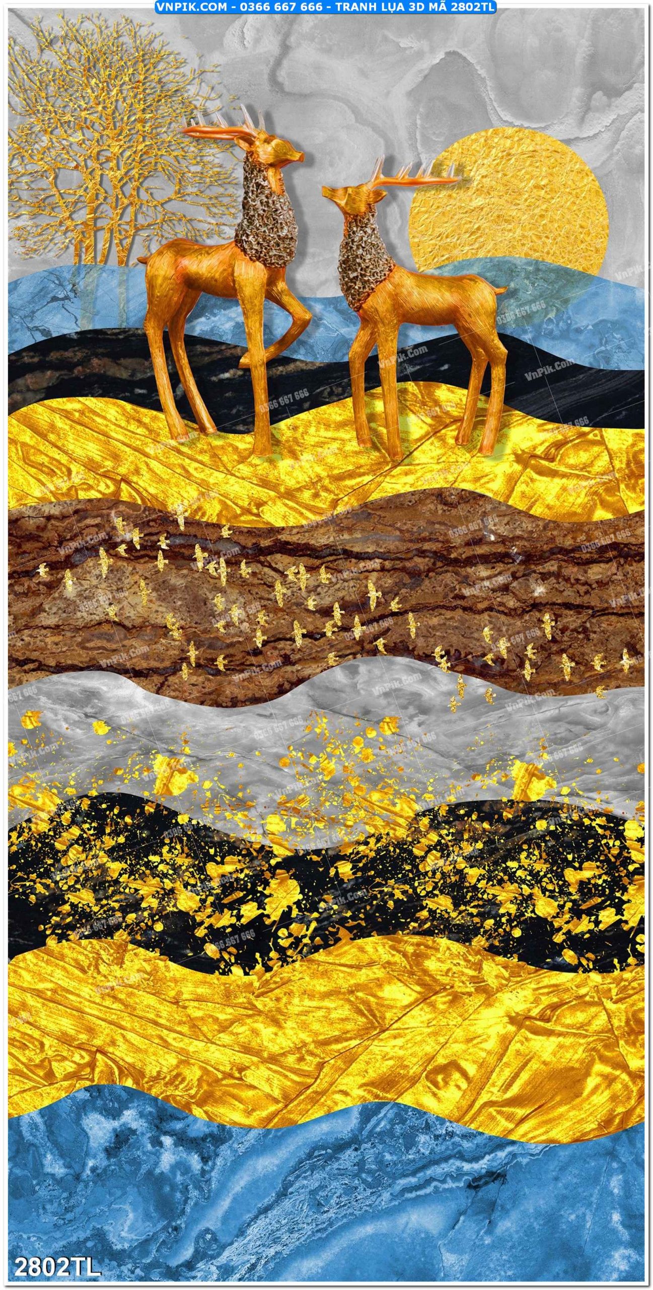 Tranh lụa 3D – Tranh trang trí dán tường 2802TL