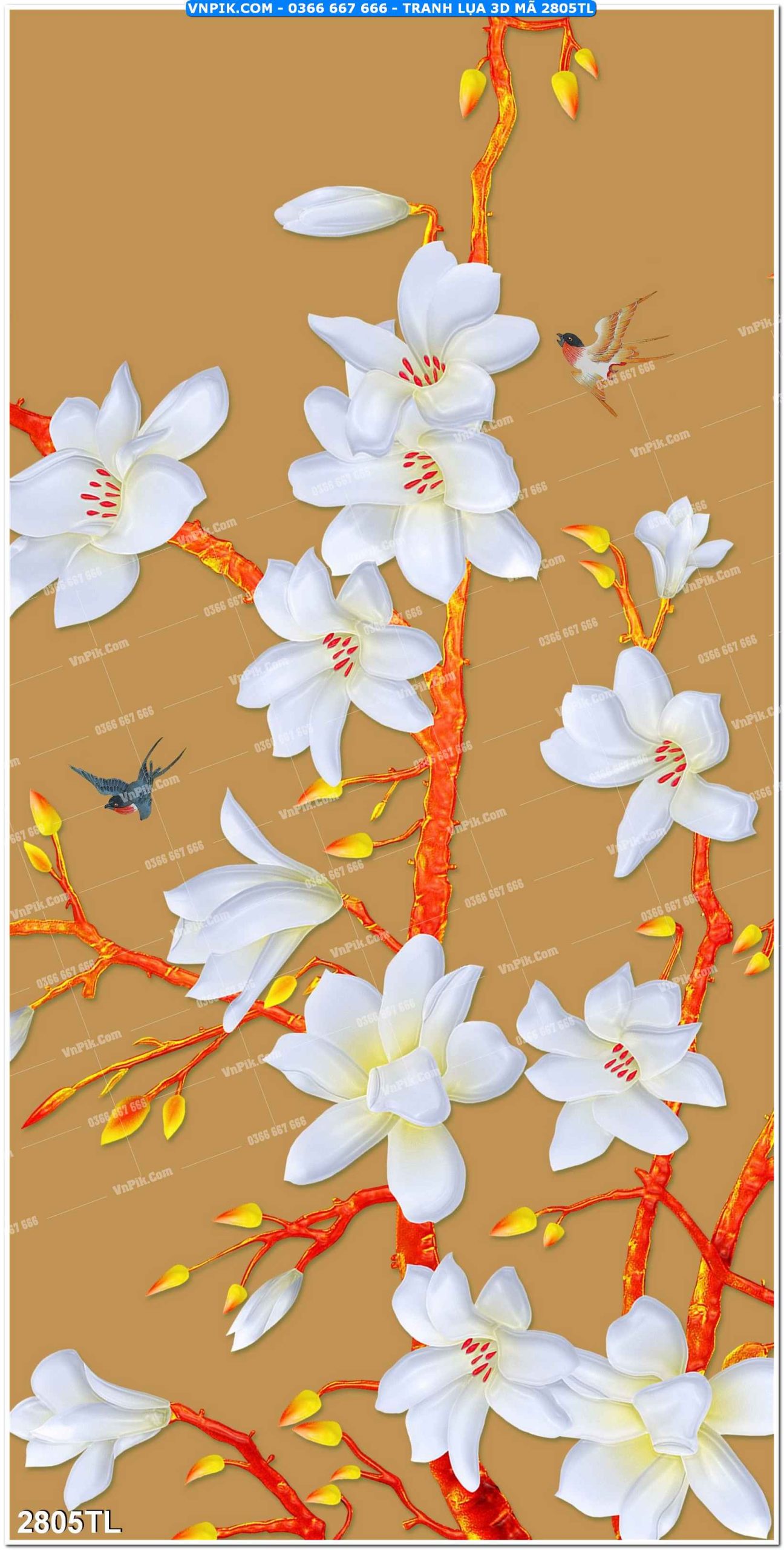 Tranh lụa 3D – Tranh trang trí dán tường 2805TL
