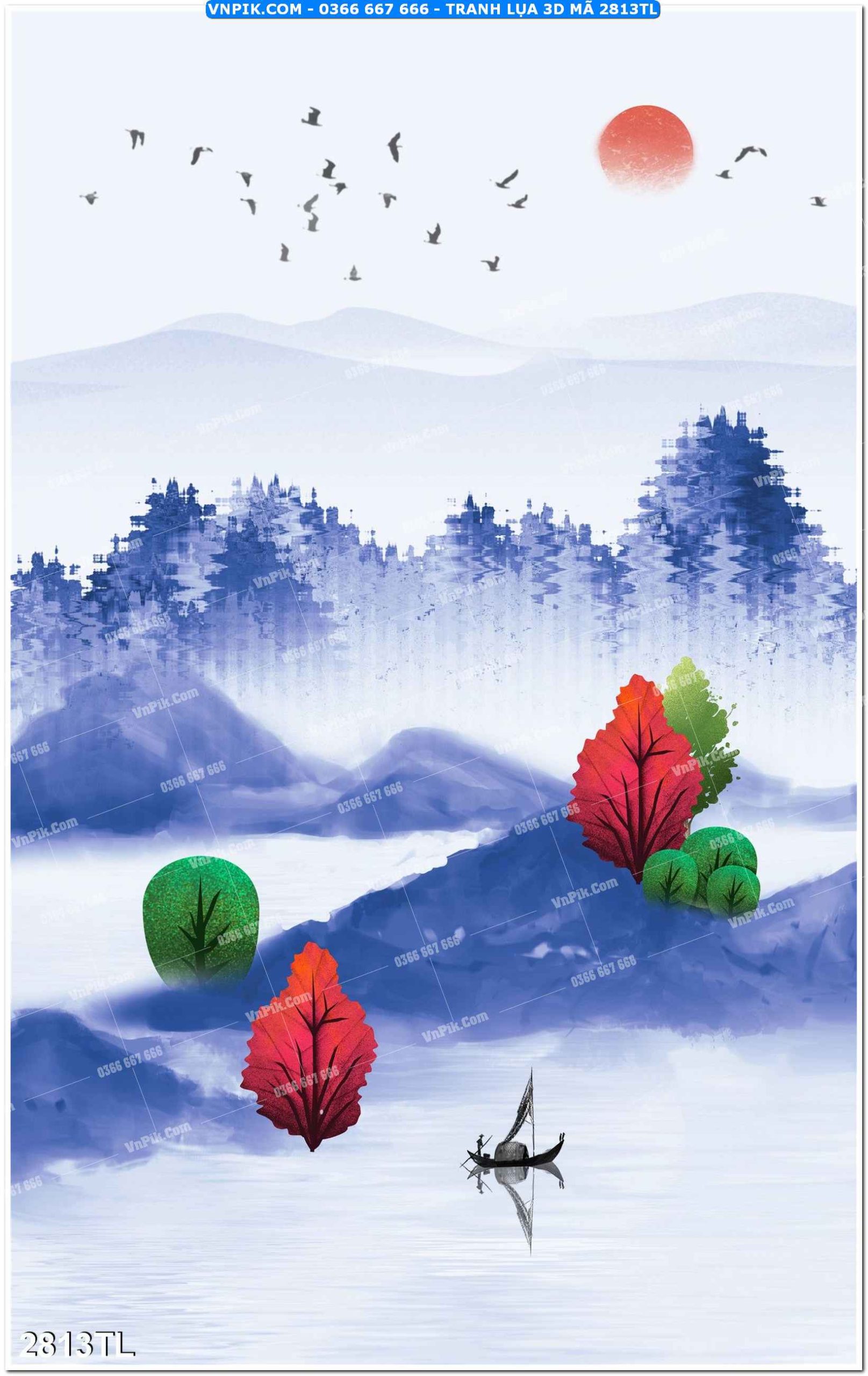 Tranh lụa 3D – Tranh trang trí dán tường 2813TL