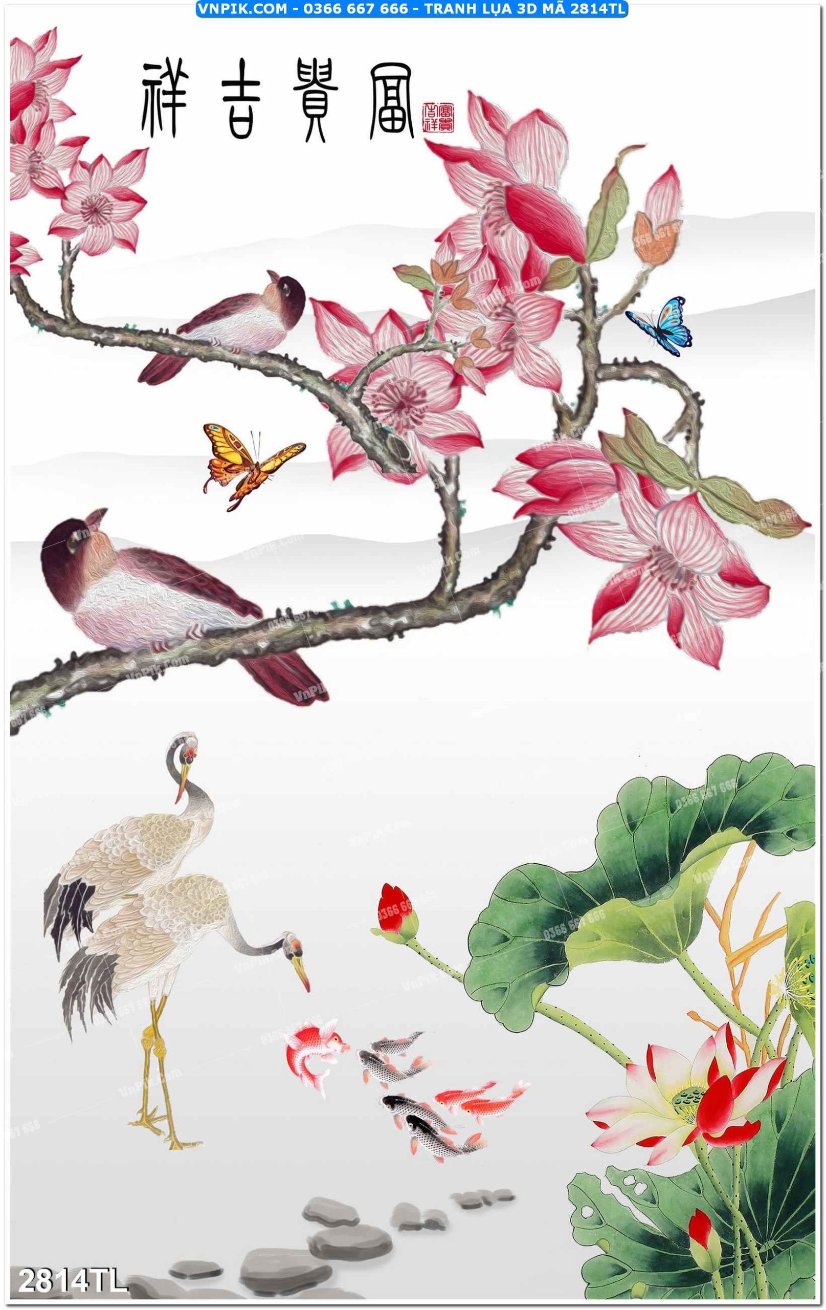 Tranh lụa 3D – Tranh trang trí dán tường 2814TL