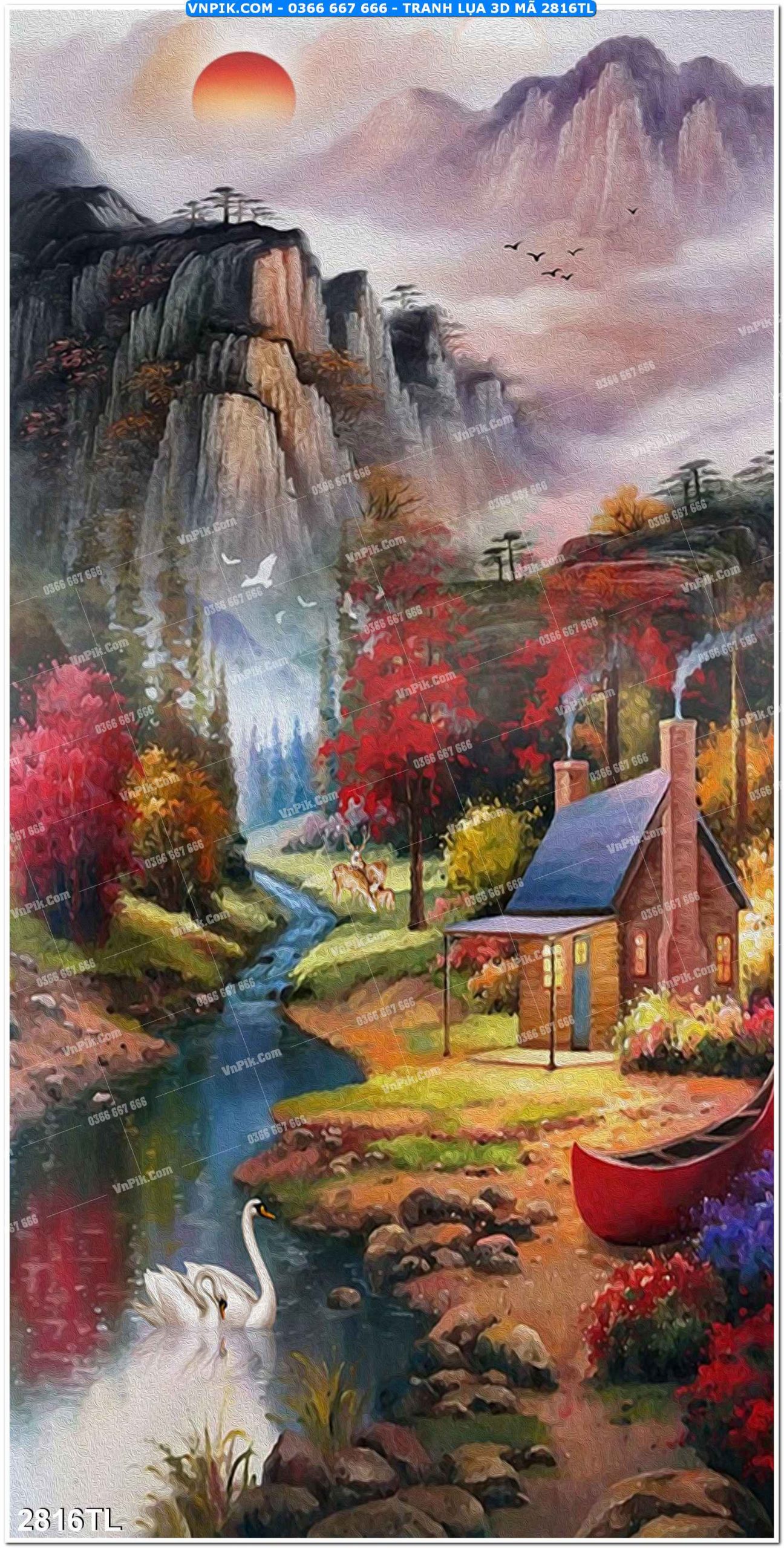 Tranh lụa 3D – Tranh trang trí dán tường 2816TL