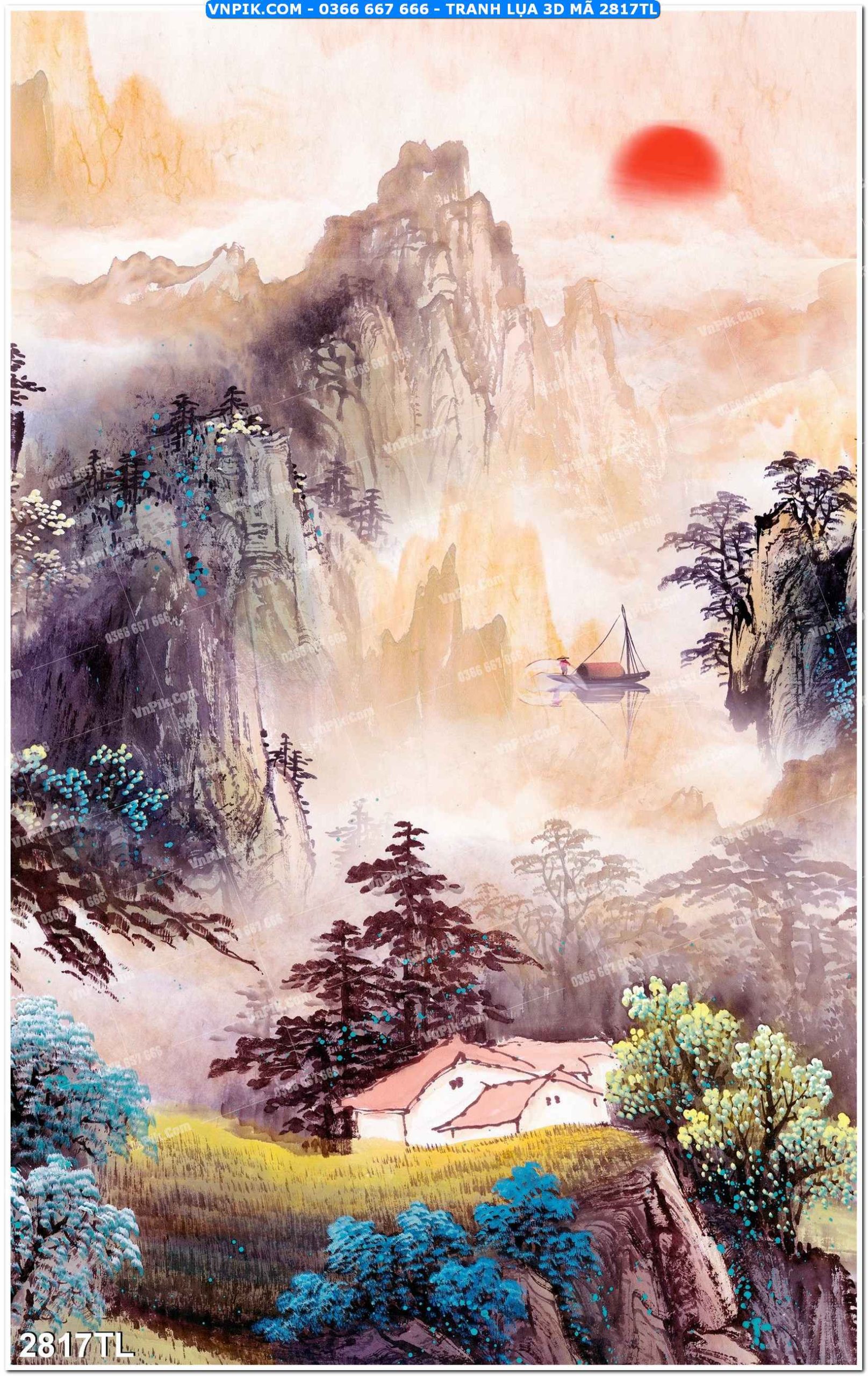 Tranh lụa 3D – Tranh trang trí dán tường 2817TL