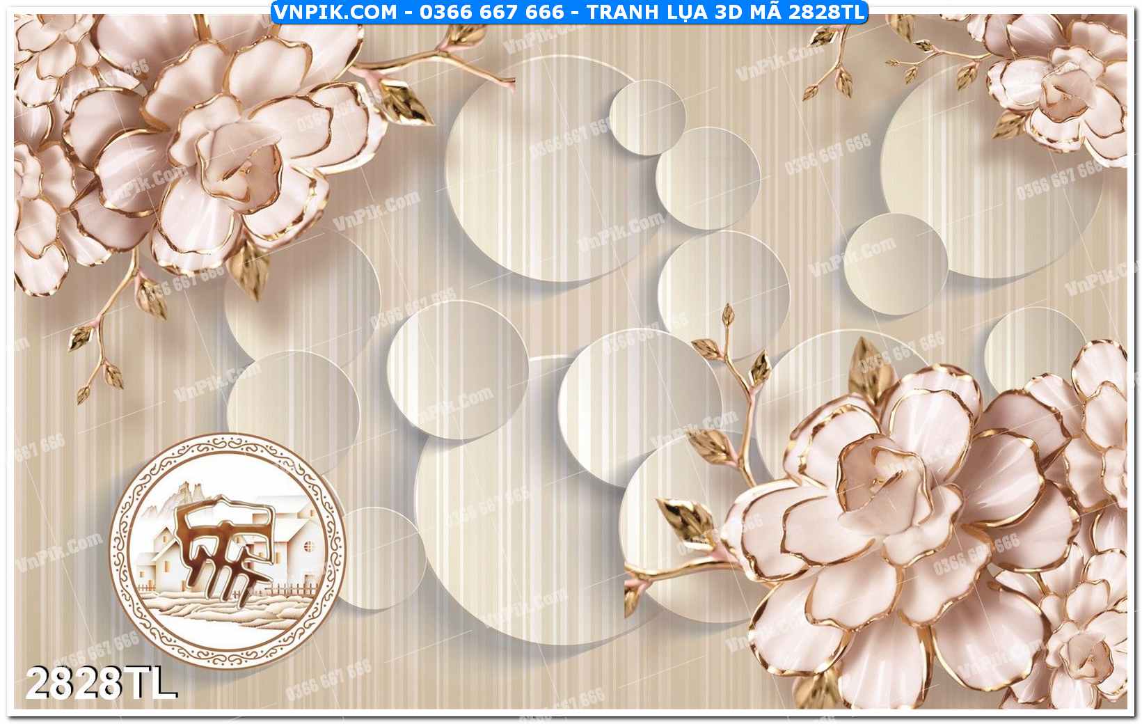 Tranh lụa 3D – Tranh trang trí dán tường 2828TL