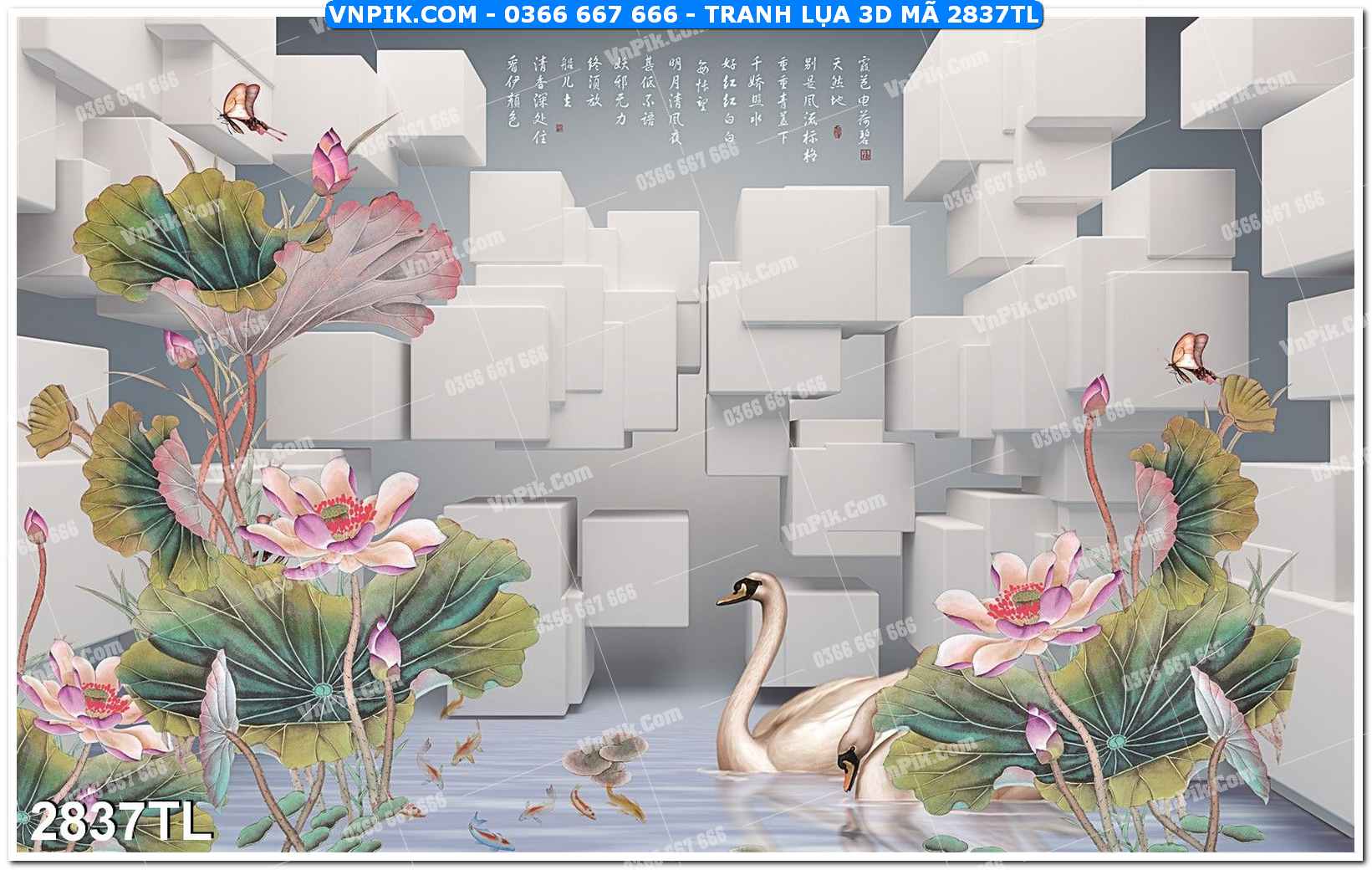 Tranh lụa 3D – Tranh trang trí dán tường 2837TL