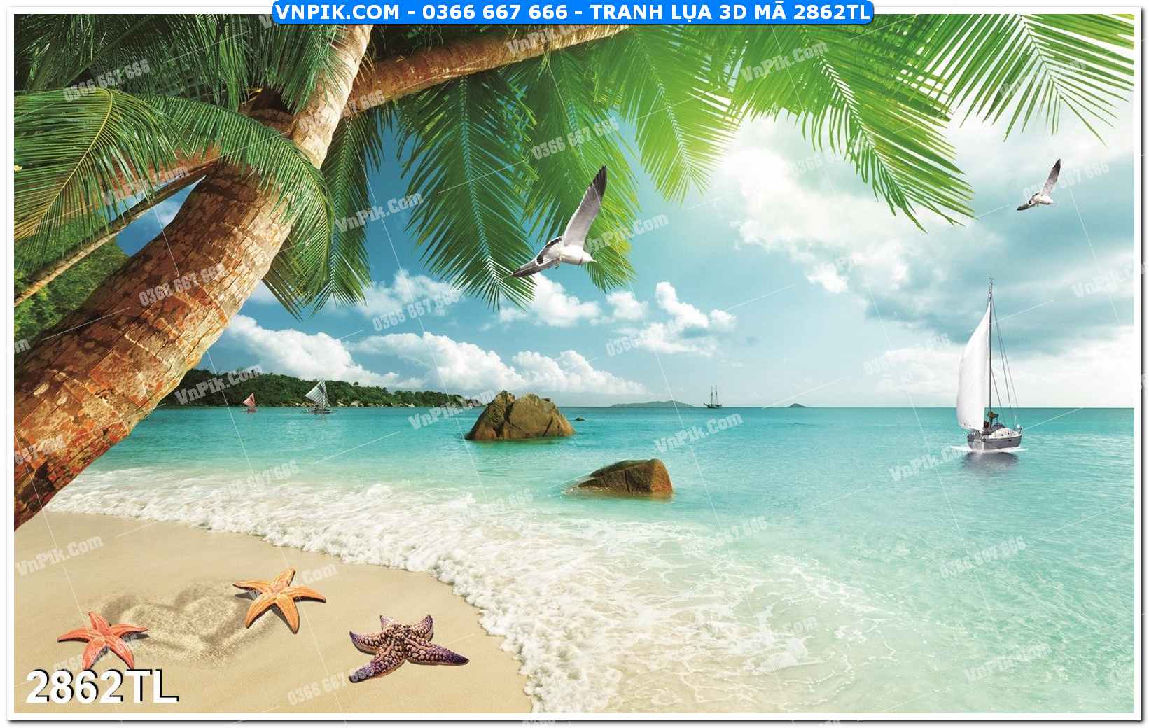 Tranh lụa 3D – Tranh trang trí dán tường 2862TL