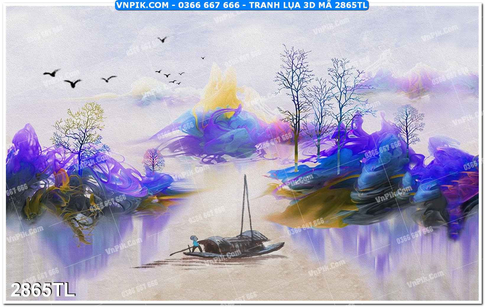 Tranh lụa 3D – Tranh trang trí dán tường 2865TL