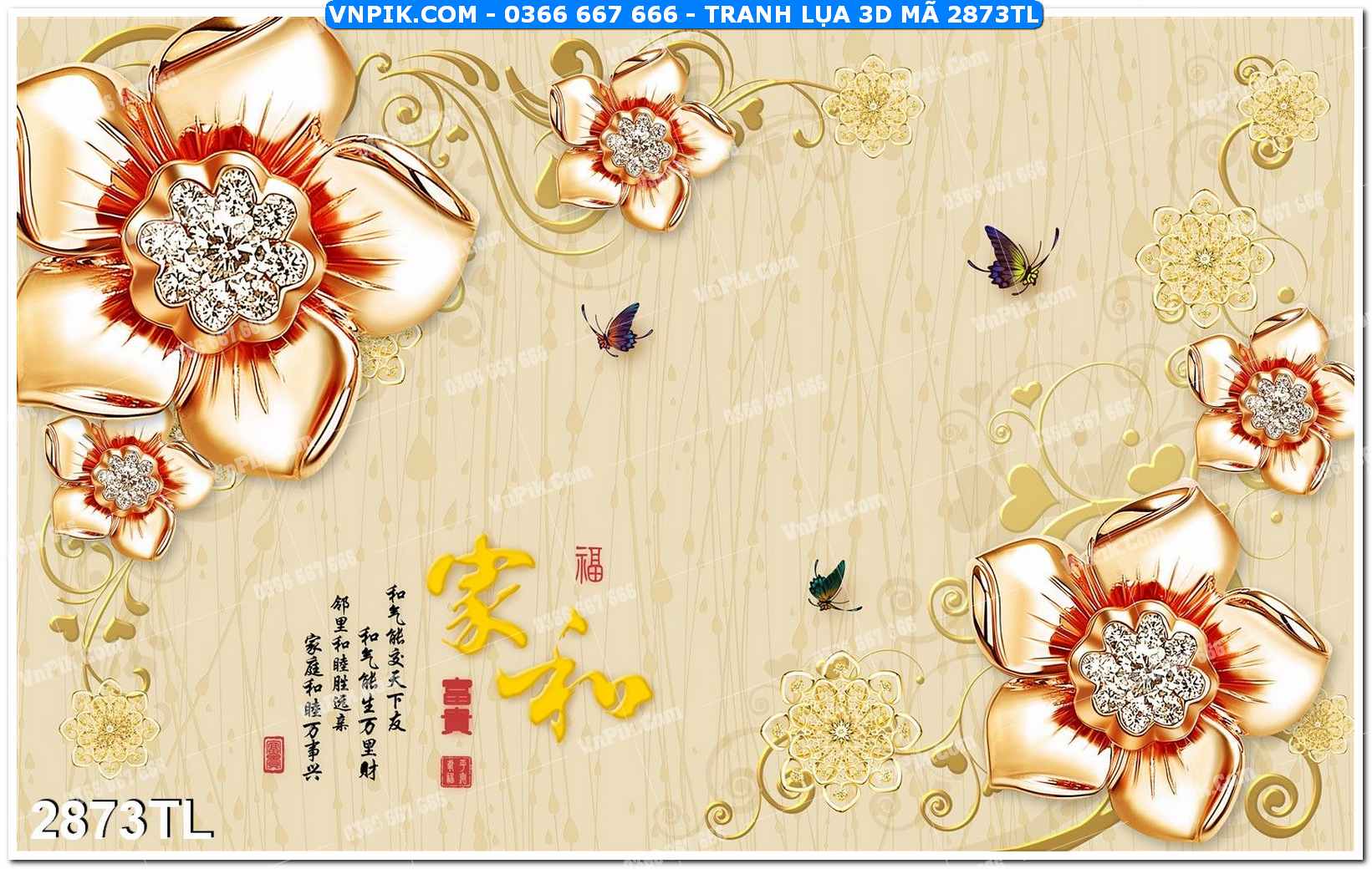 Tranh lụa 3D – Tranh trang trí dán tường 2873TL