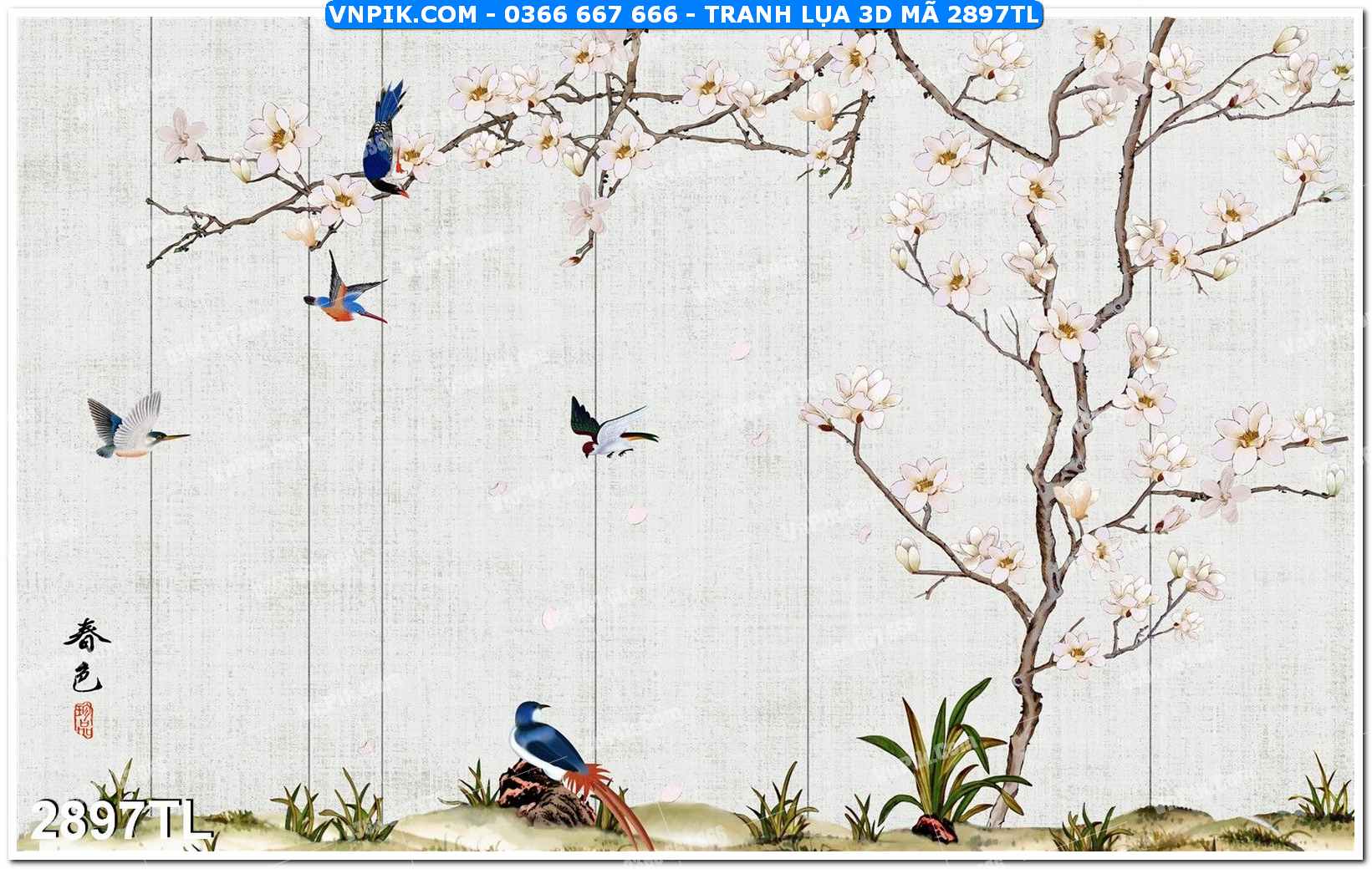 Tranh lụa 3D – Tranh trang trí dán tường 2897TL