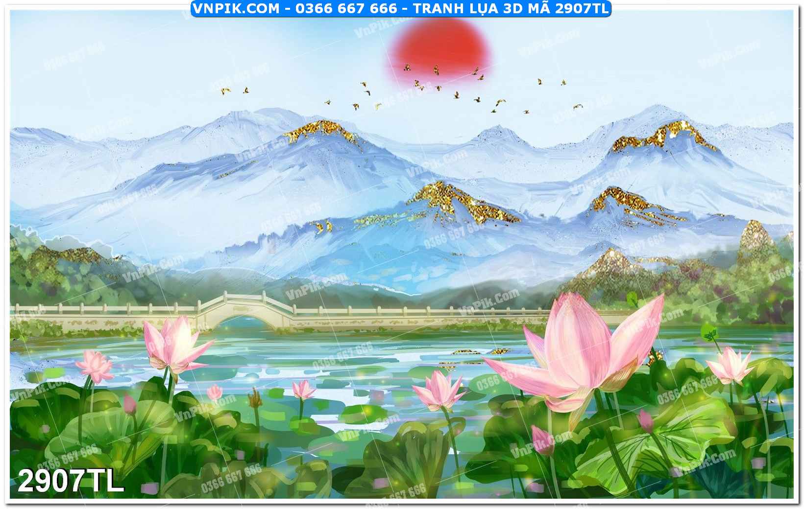 Tranh lụa 3D – Tranh trang trí dán tường 2907TL