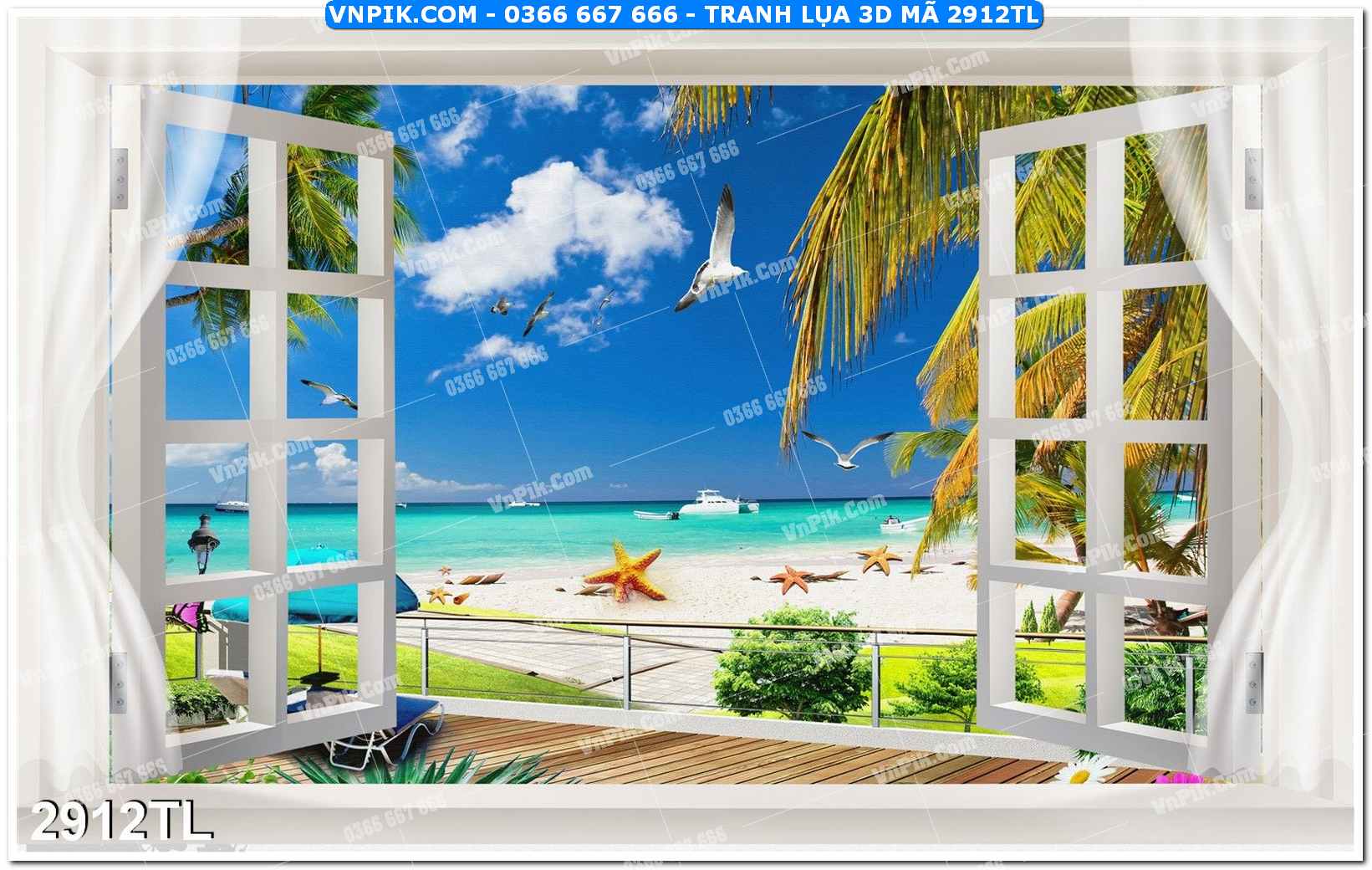 Tranh lụa 3D – Tranh trang trí dán tường 2912TL