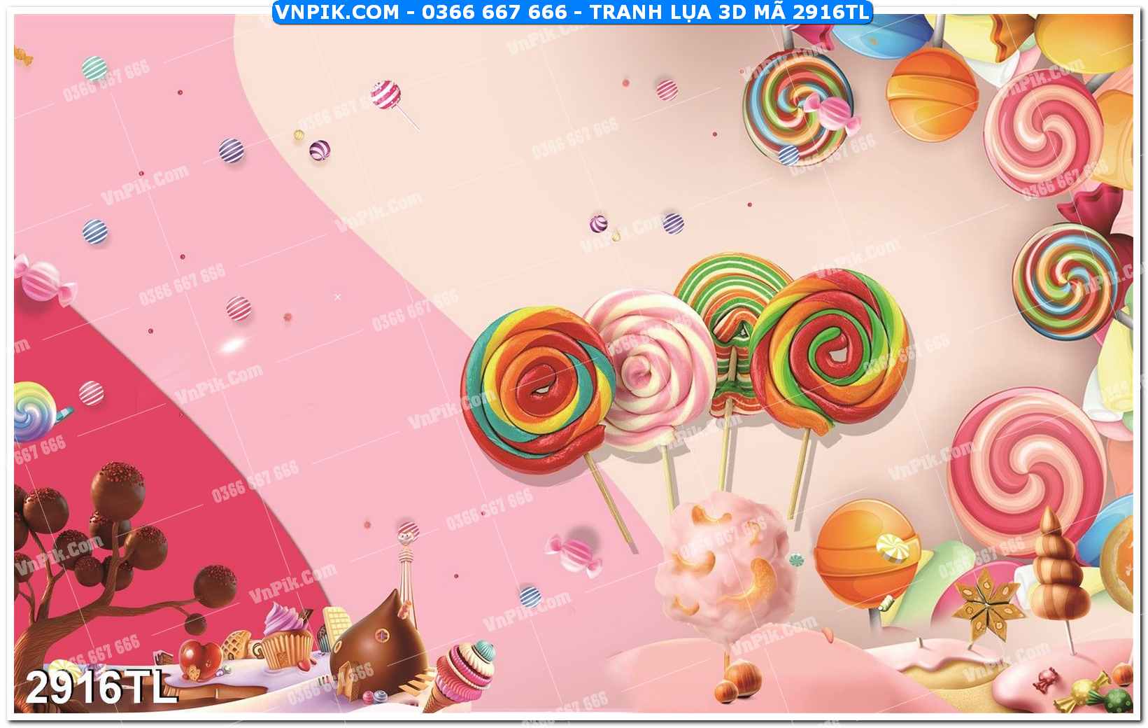 Tranh lụa 3D – Tranh trang trí dán tường 2916TL