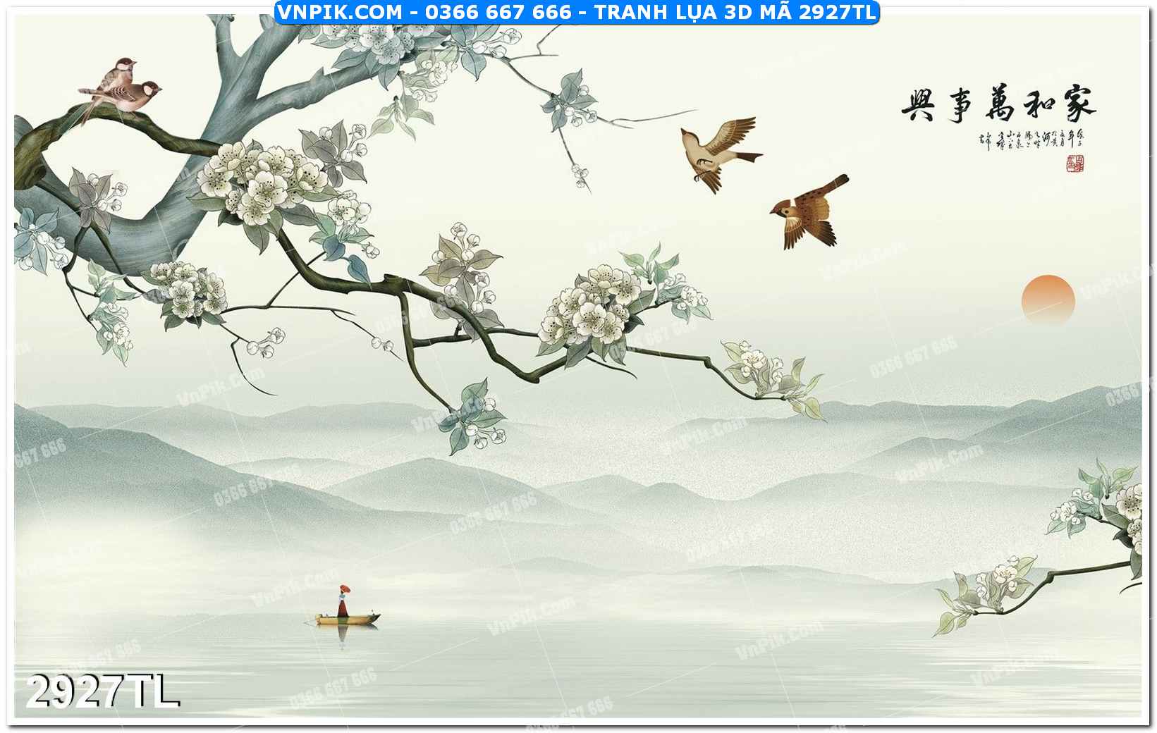 Tranh lụa 3D – Tranh trang trí dán tường 2927TL