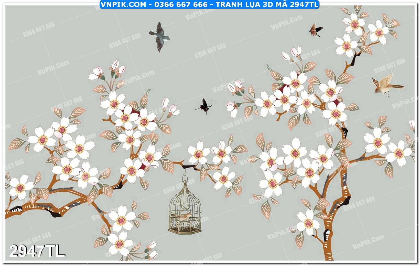 Tranh lụa 3D – Tranh trang trí dán tường 2947TL