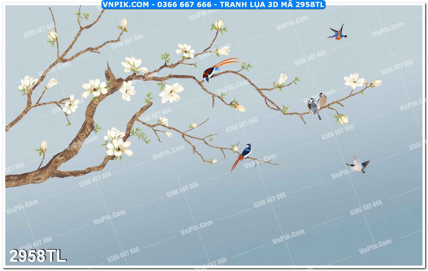 Tranh lụa 3D – Tranh trang trí dán tường 2958TL